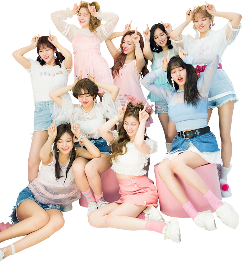 Twice Kpop Grupa Pozira Veselo Oblačila Тапет