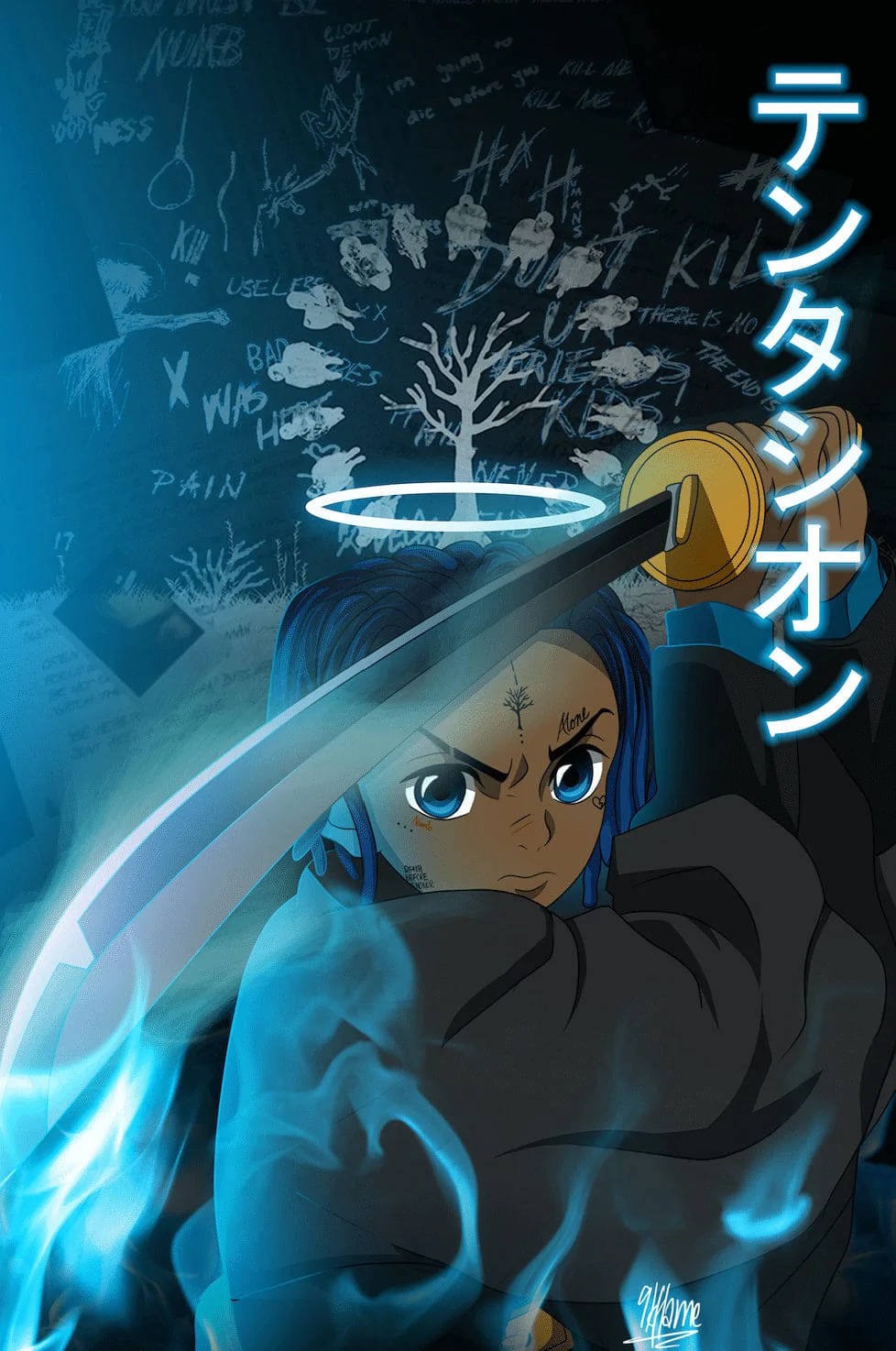 Аниме карикатура XXXTentacion в стиле Demon Slayer Тапет