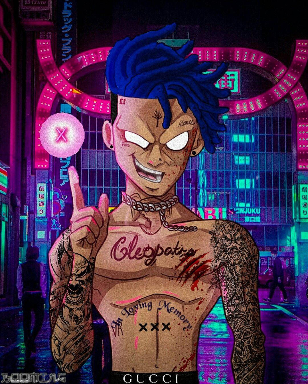 Xxxtentacion аниме рапър със синя коса Тапет