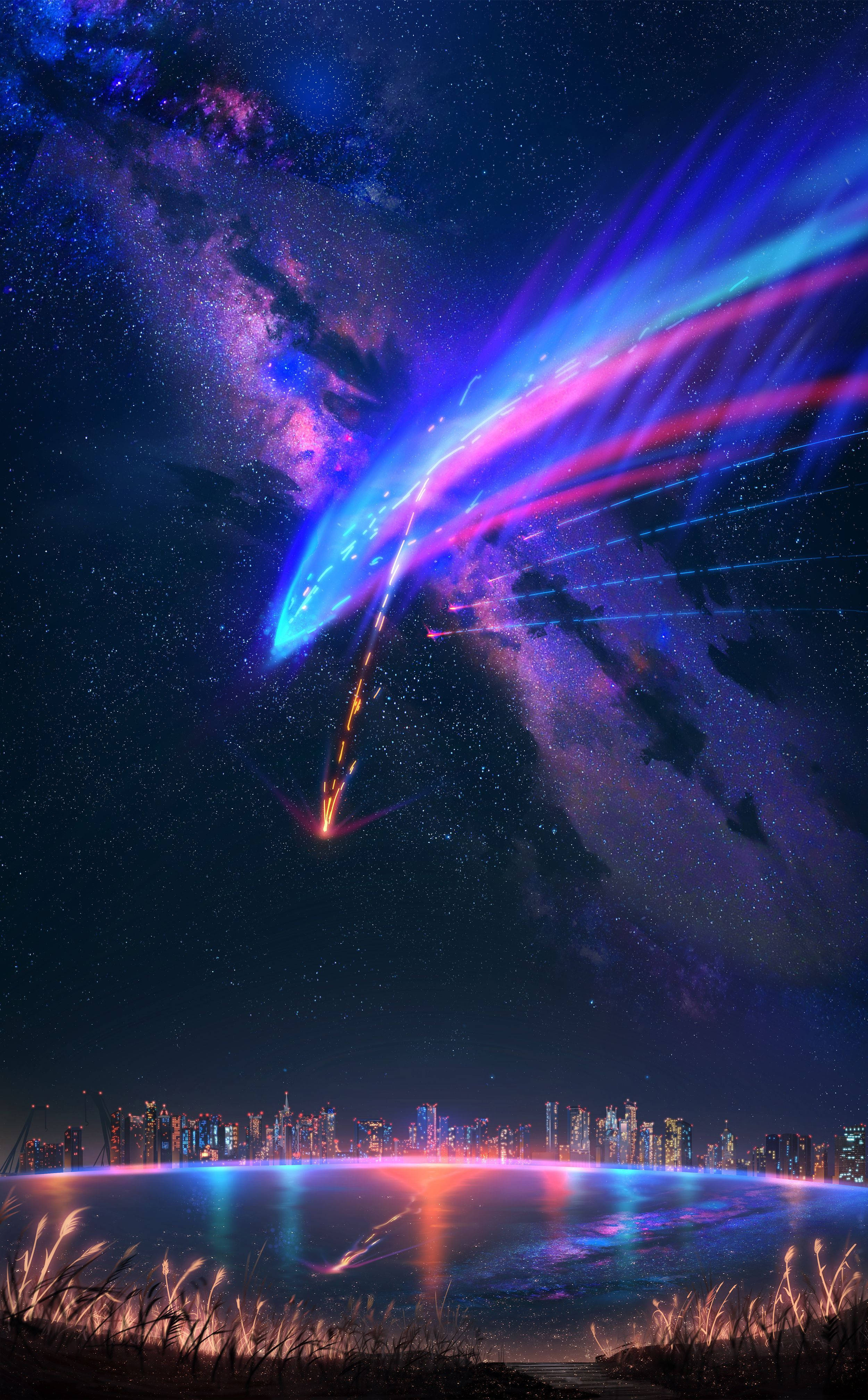 Your Name iPhone Море, отразяващо метеор Тапет