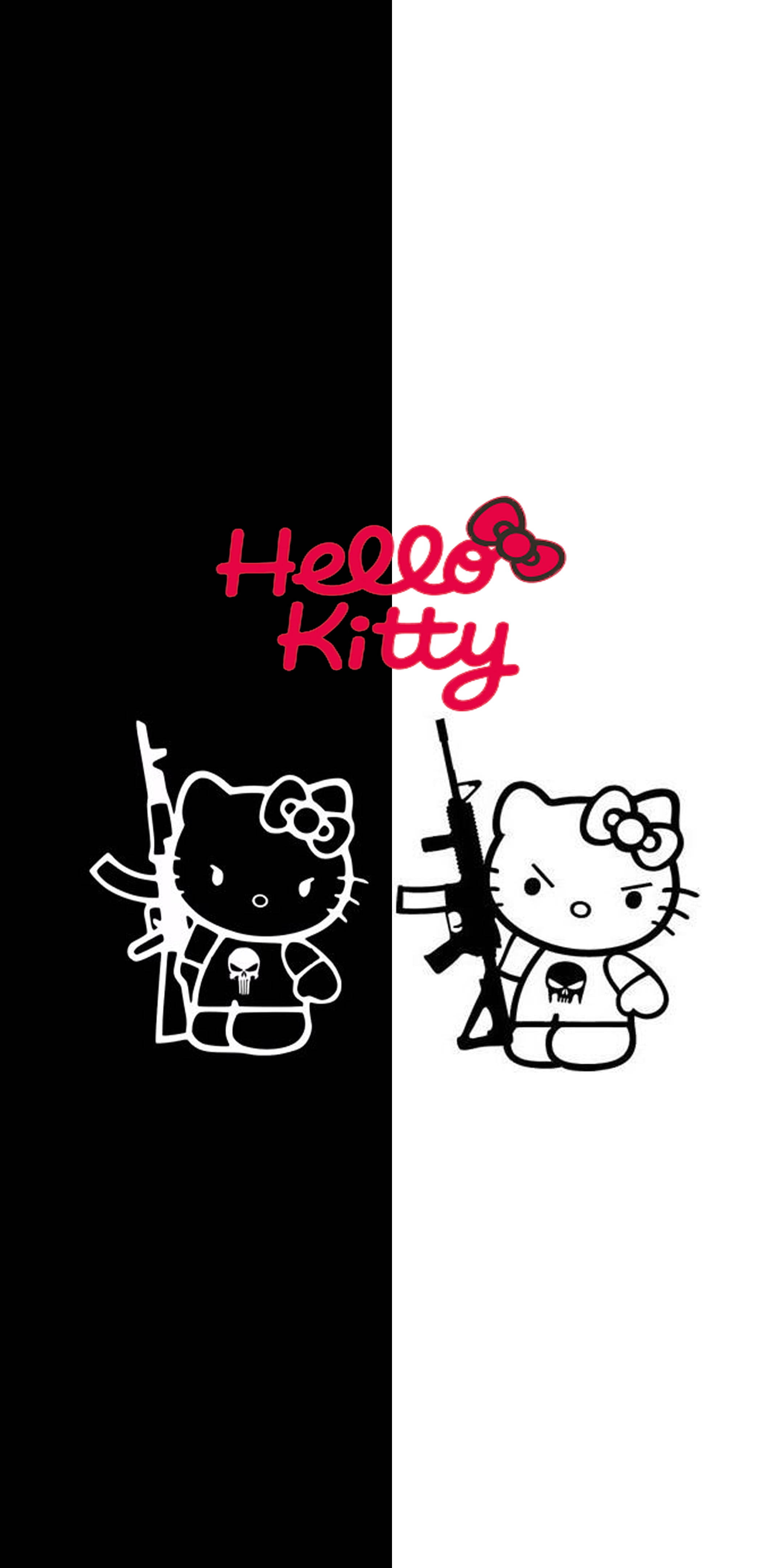 Ангажираща бяла и черна Hello Kitty Тапет