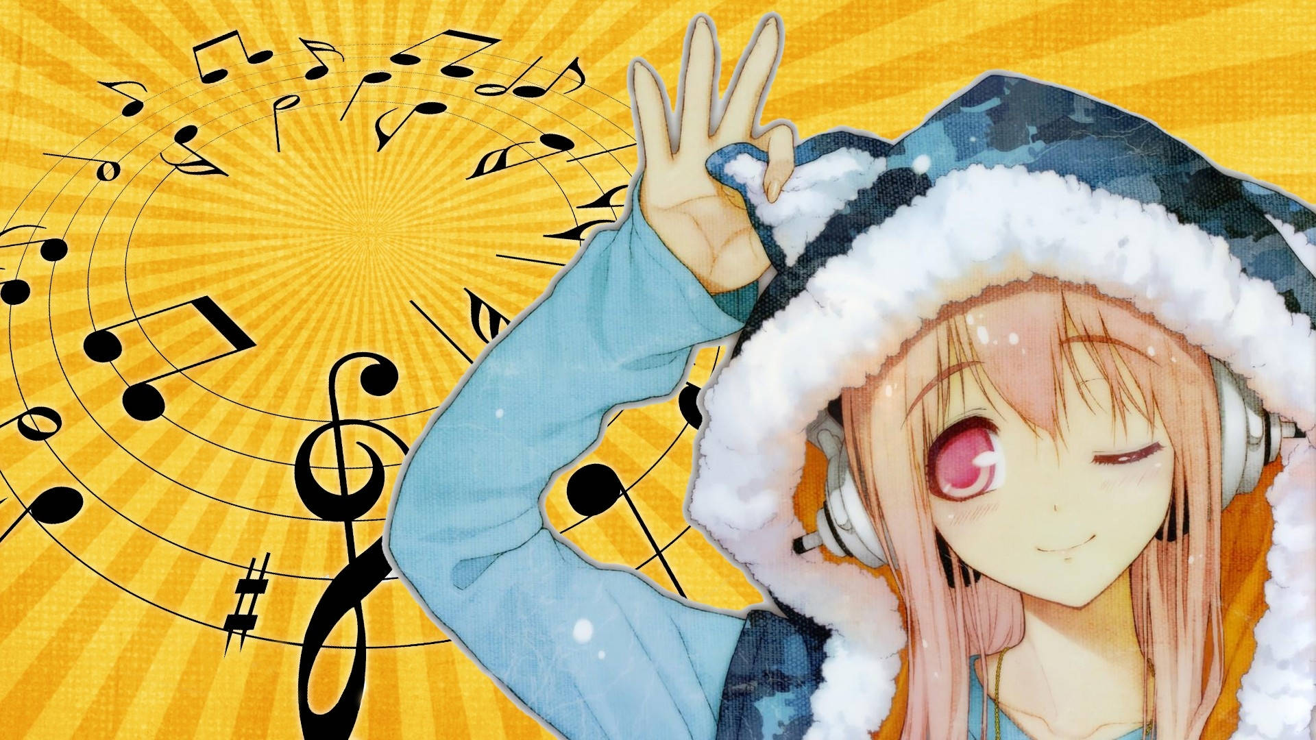 Аниме момиче с качулка Super Sonico Тапет