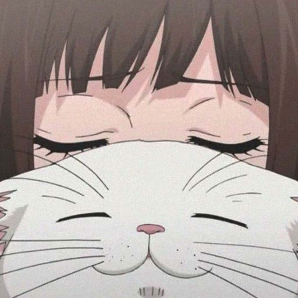 Аниме момиче с котка Тапет