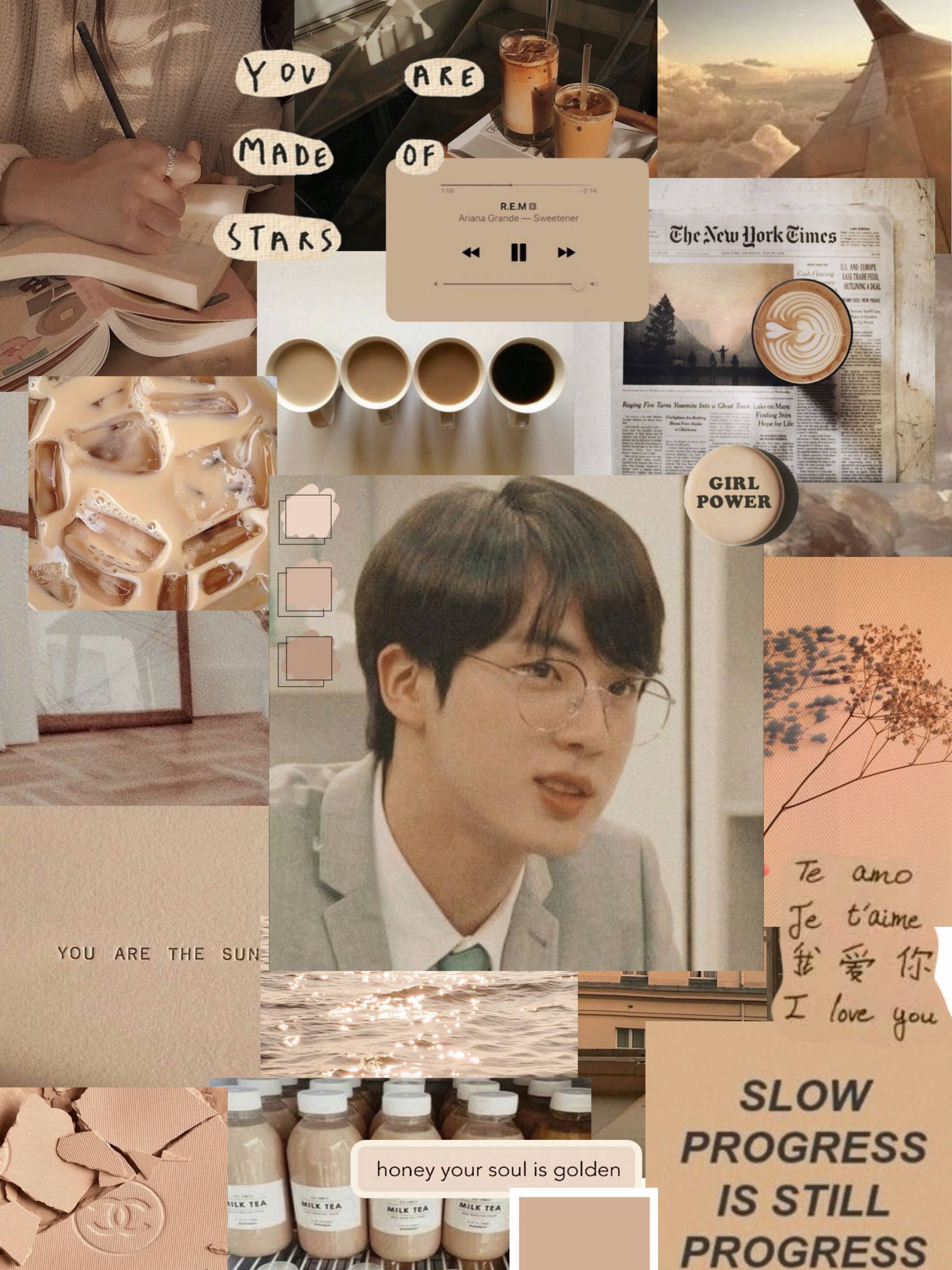 Бежово-кафява естетика BTS Jin Тапет