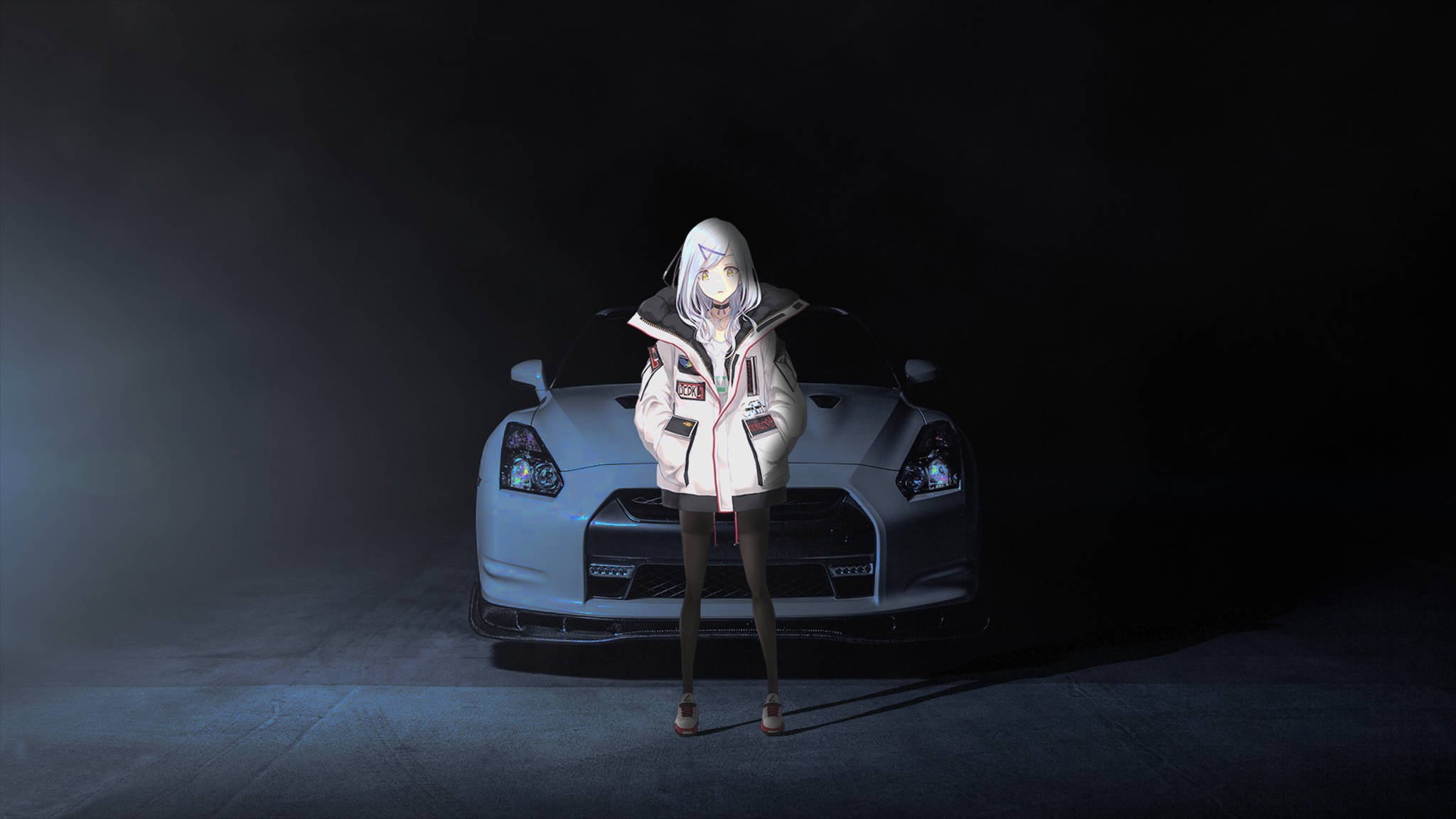 Бяла аниме кола Nissan Тапет