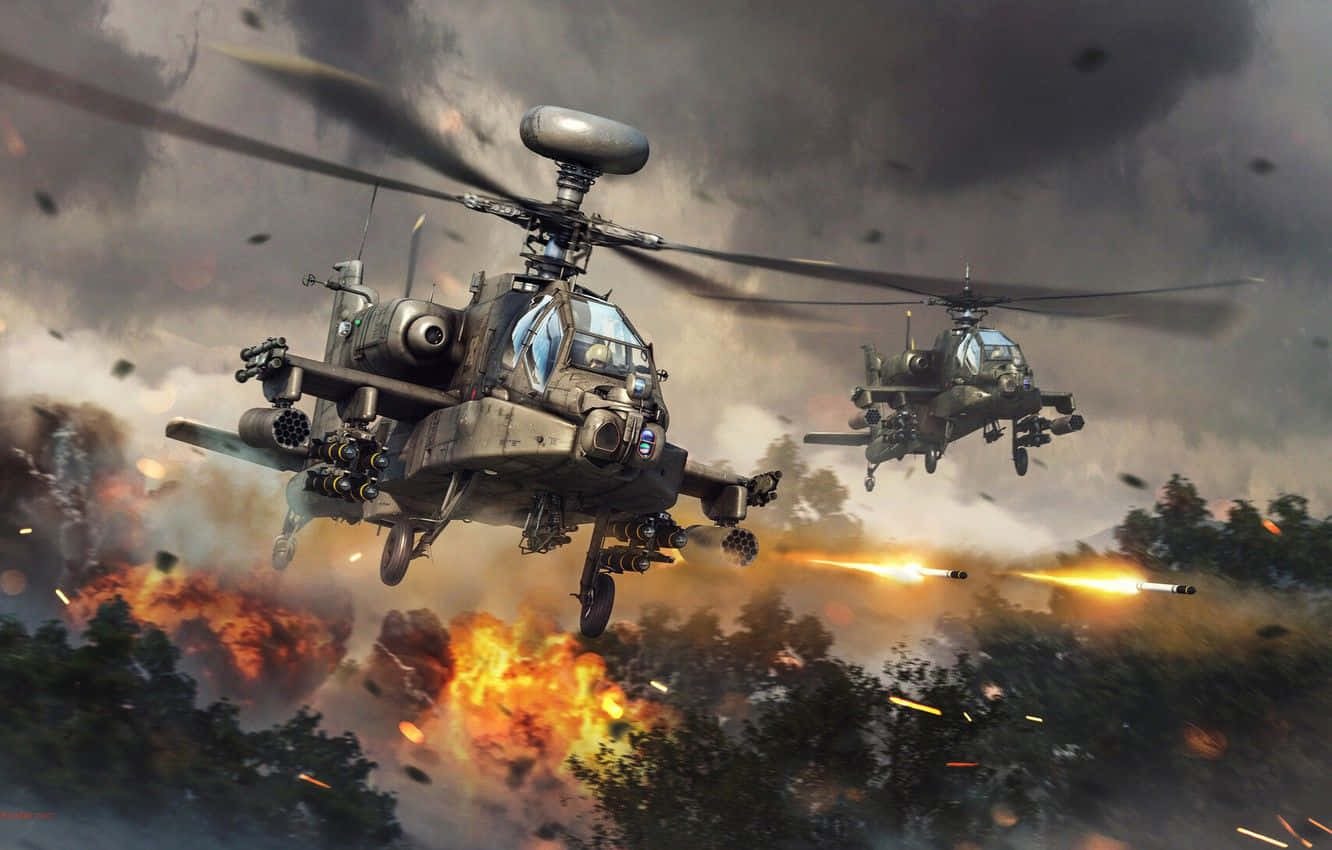 Величественият Boeing AH-64 Apache - Небесният воин с преливащи цветове Тапет
