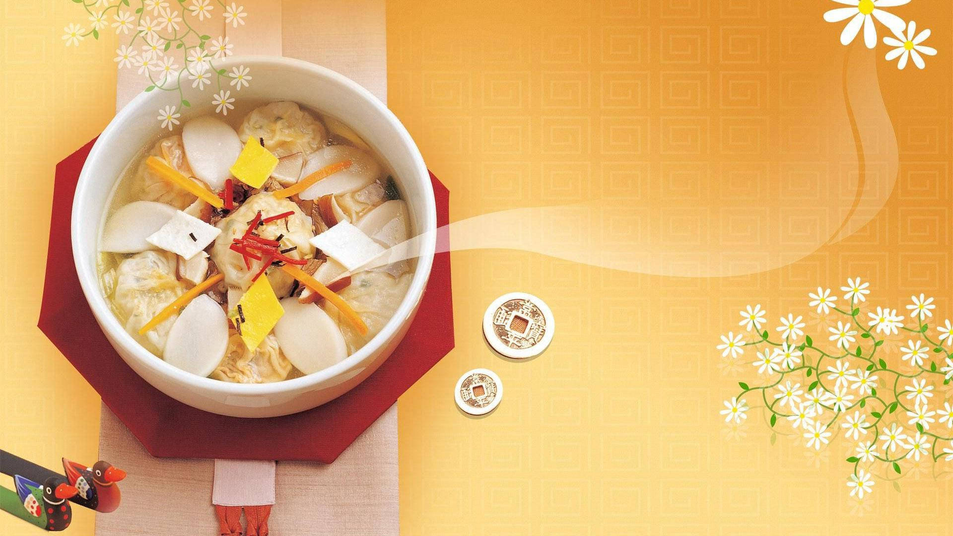 Вкусна китайска супа от репичка в купа Тапет