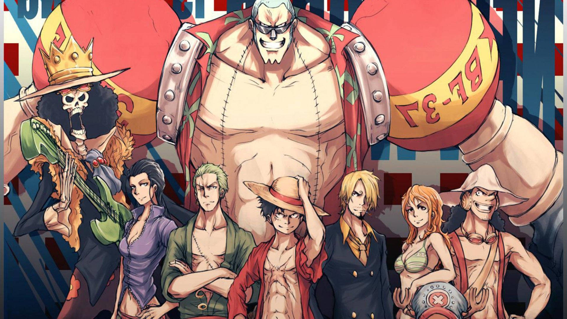 Красив фен арт на екипажа на сламената шапка в One Piece тапет.