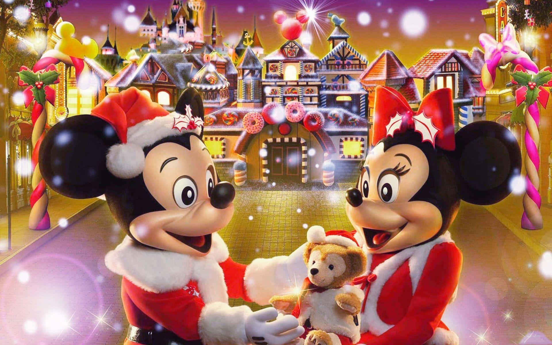 Вълшебна Коледна Disney празнична сцена Тапет