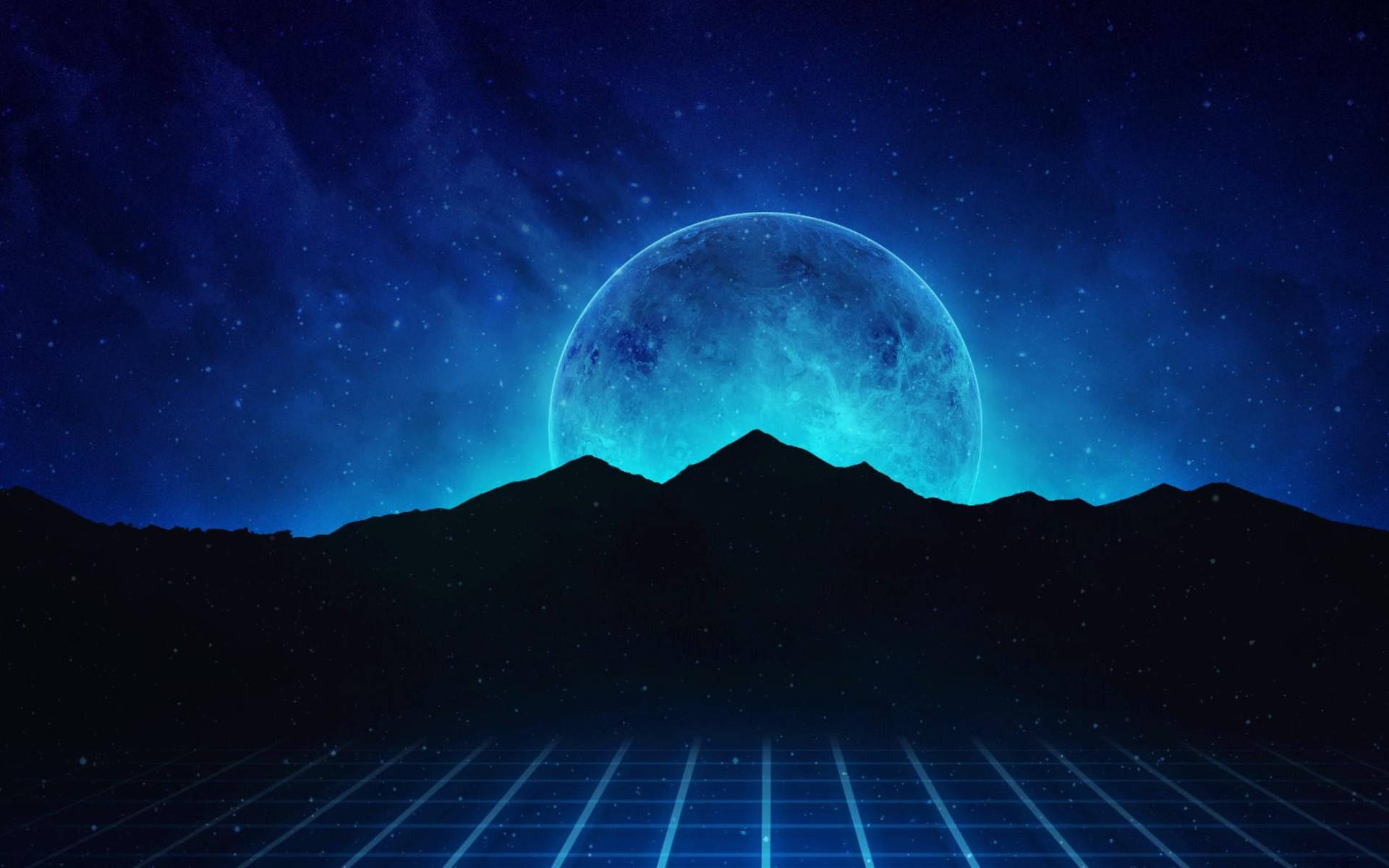 Галактика Луна Планина Vaporwave Тапет