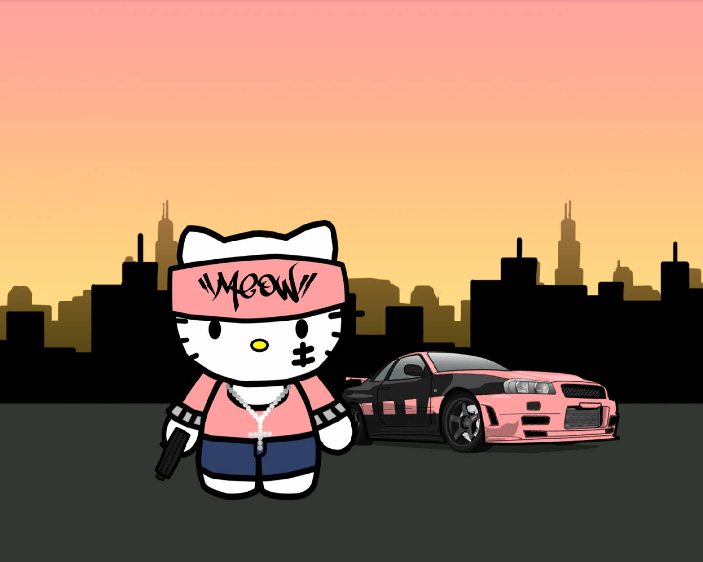 Гангстерска естетика Hello Kitty Тапет