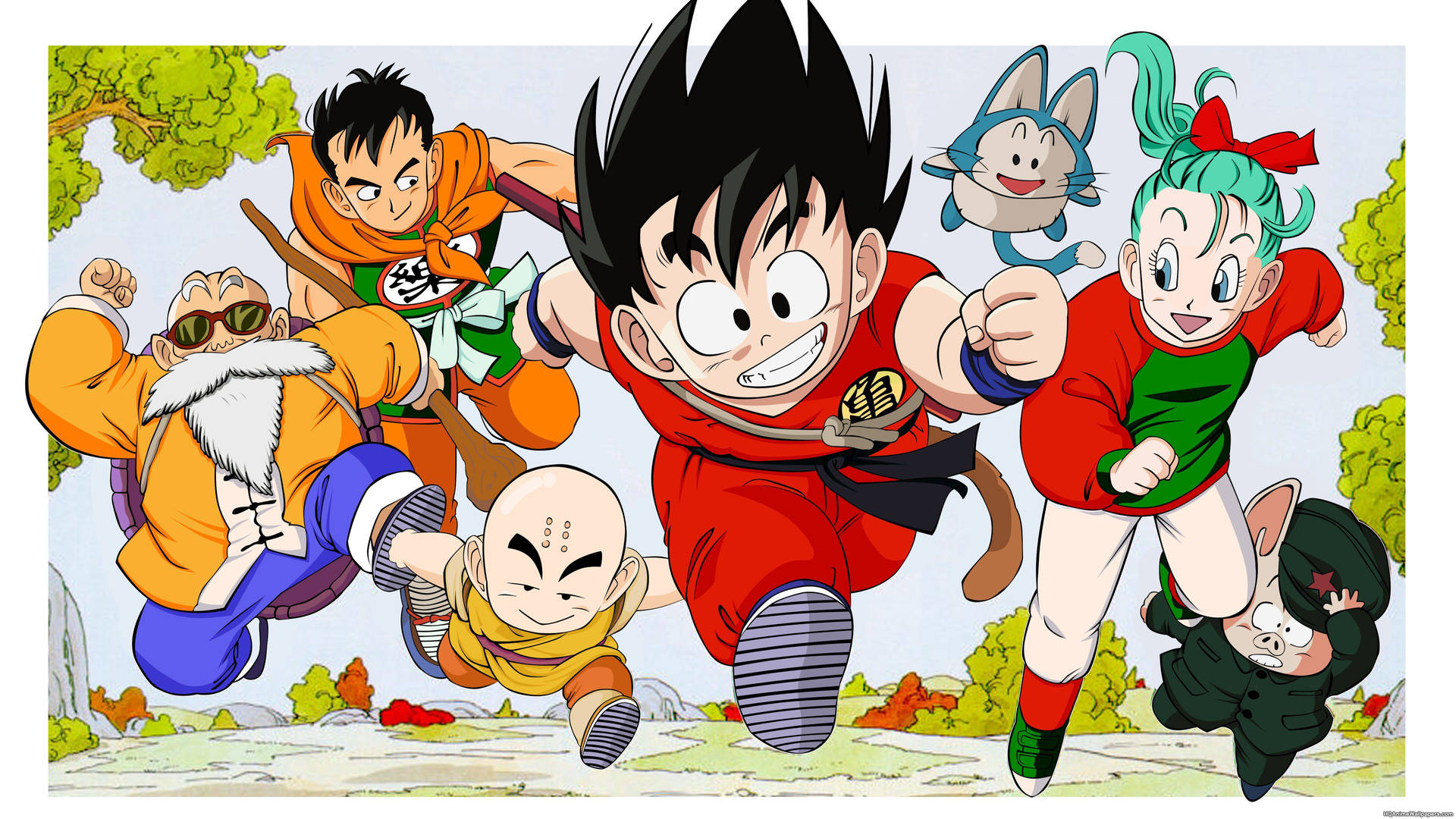 Млад San Goku и други герои от Dragon Ball Z тичат на планетата Namek.