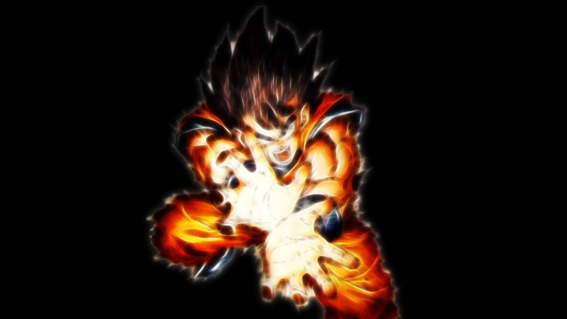 Dragon Ball Z super broly San Goku създава вълна Камехамеха в тъмното. Анимиран анимационен филм.