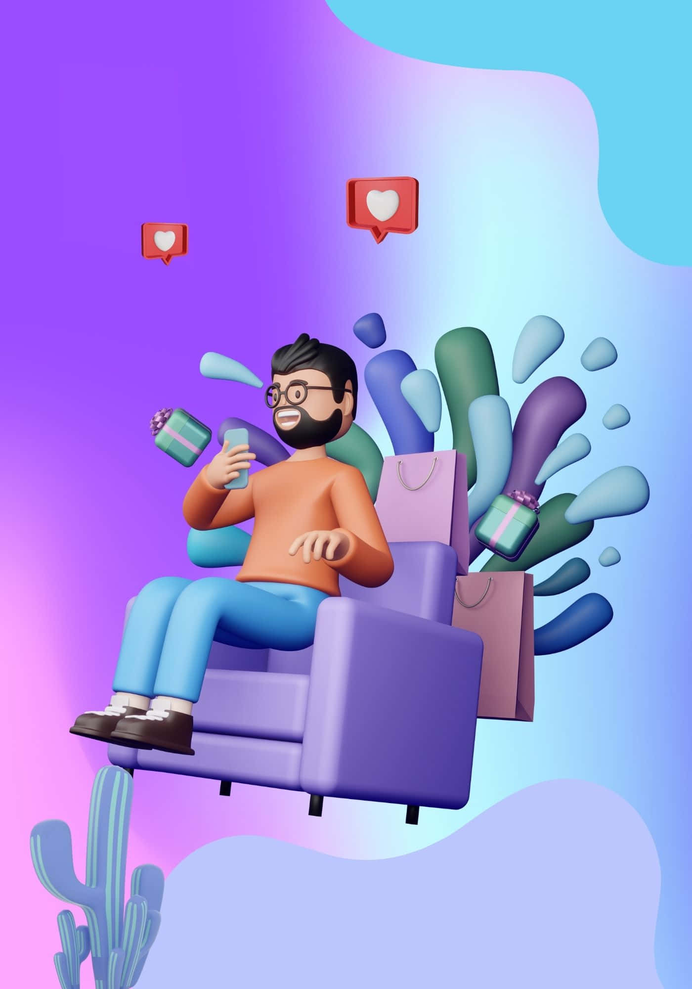 Готина 3D фигура на мъж на диван Тапет