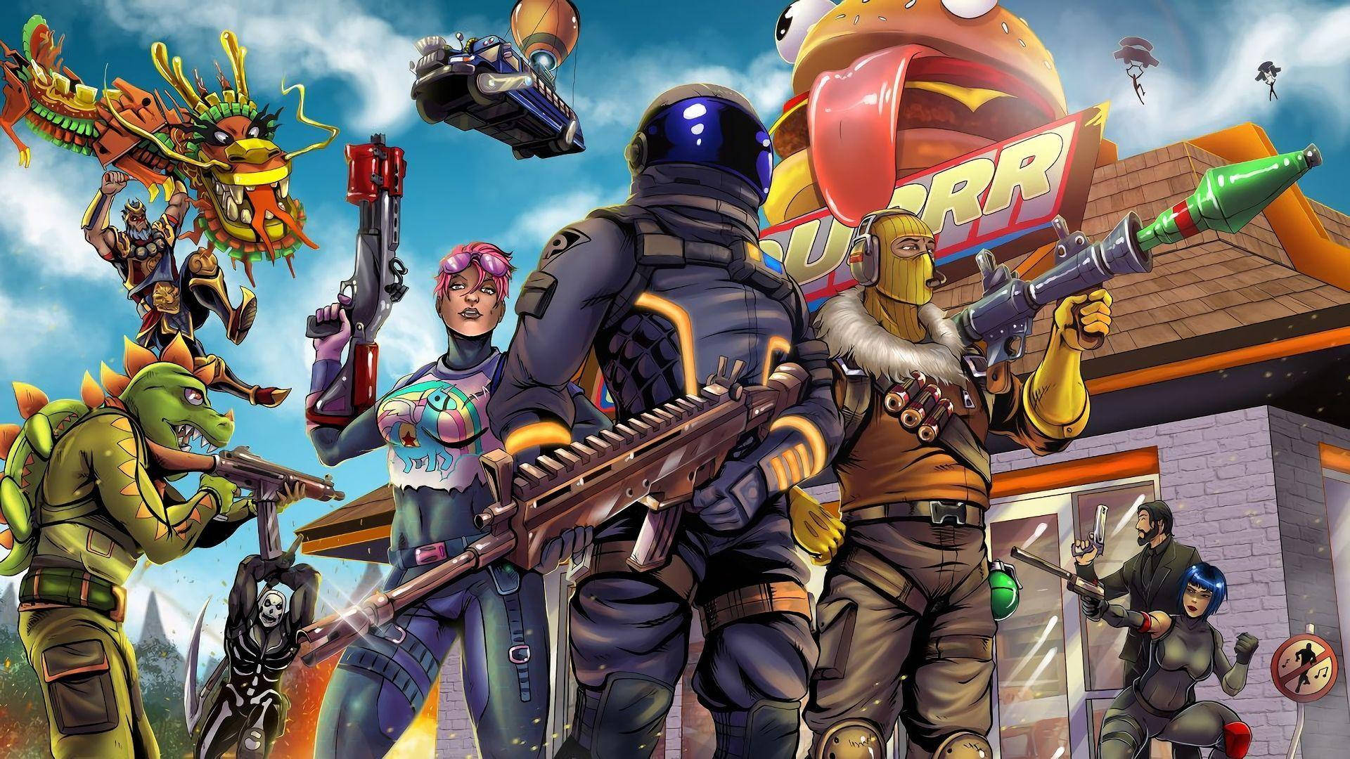Готичен фон на Fortnite в стил карикатура Тапет