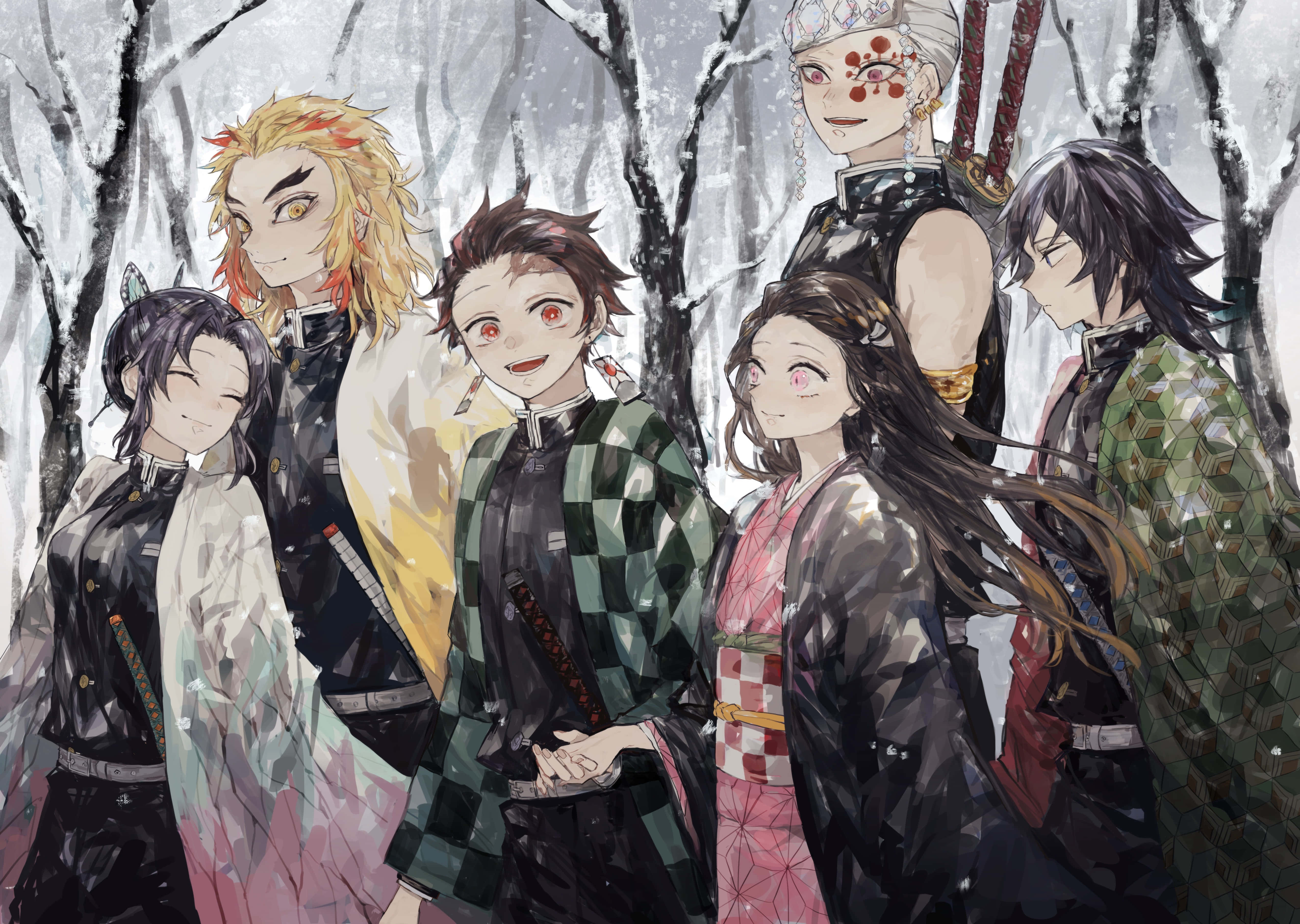 Групова снимка на героите от Demon Slayer за лаптоп Тапет