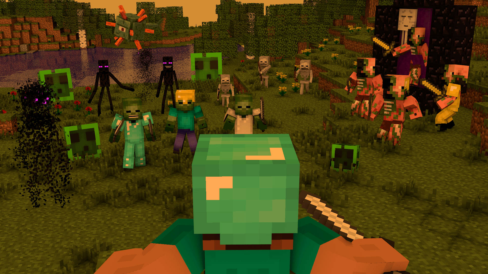 Minecraft главен герой злодеи битка на поле тапет