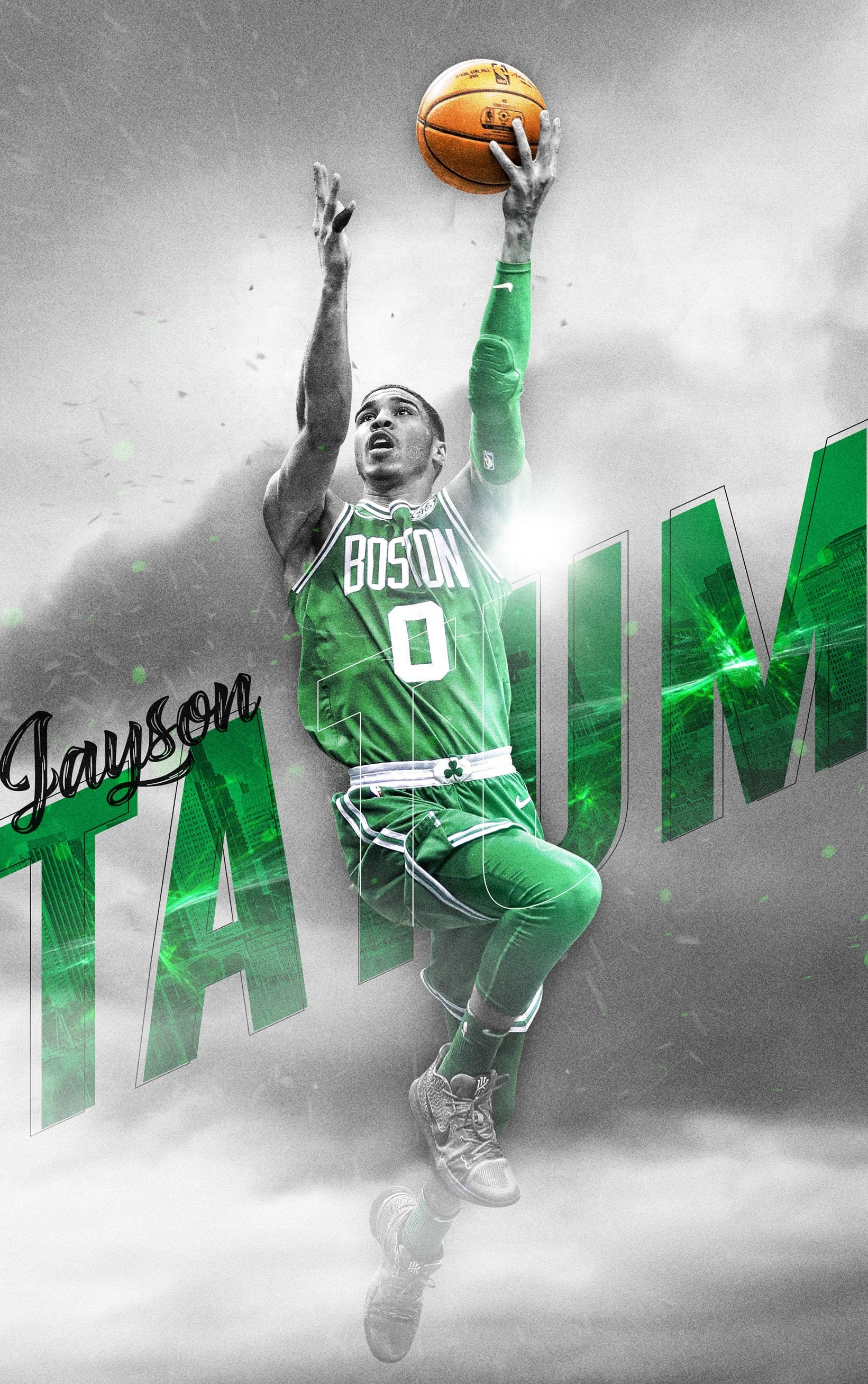 Jayson Tatum Stylistic Boston Jersey Тапет