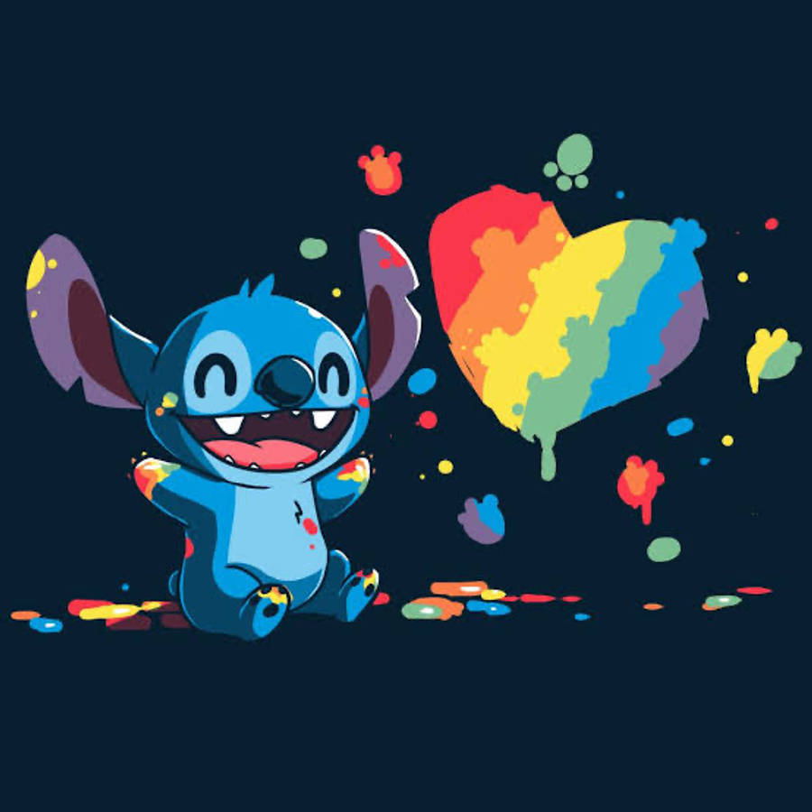 Дъгов сърце Stitch естетика Тапет