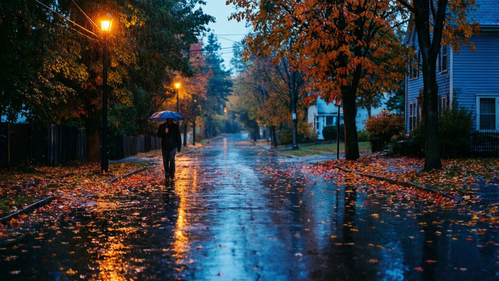Дъждовна есенна улица Тапет