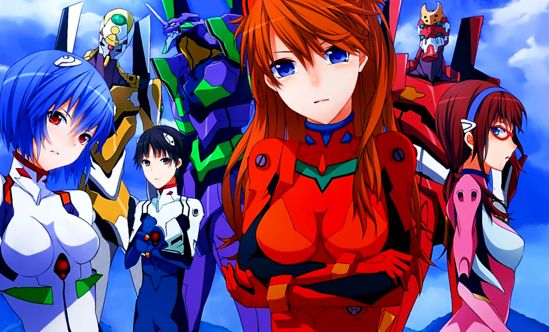 Емблематичен момент от популярното аниме Neon Genesis Evangelion Тапет