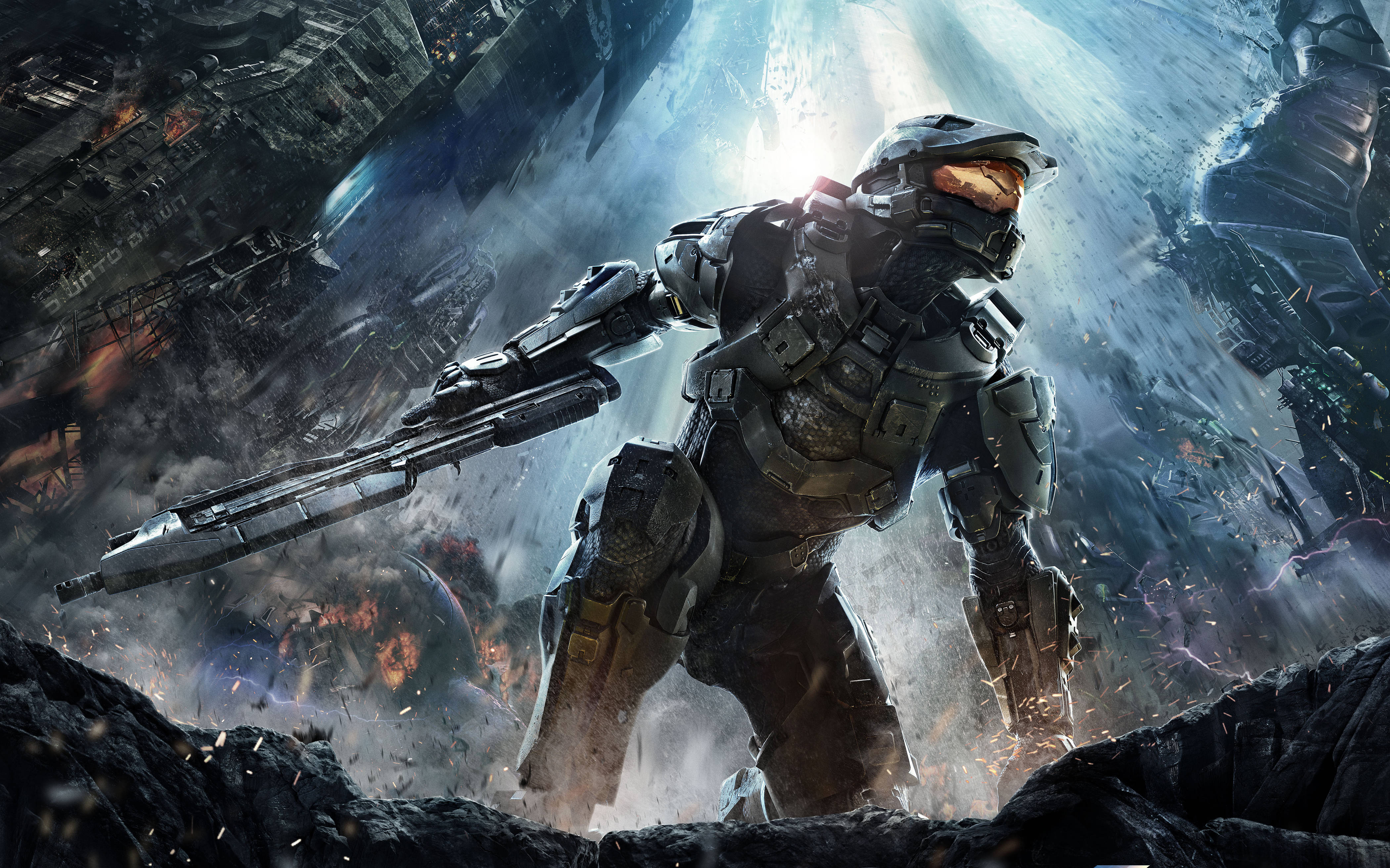 Епична сцена с Мастър Чийф от Halo на 4K гейминг телефон Тапет