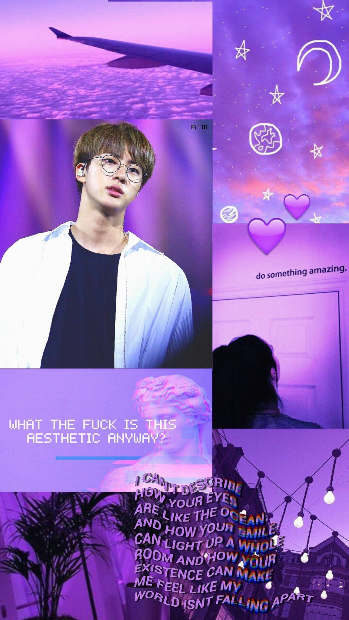 Естетика на BTS Jin в пастелно лилаво Тапет