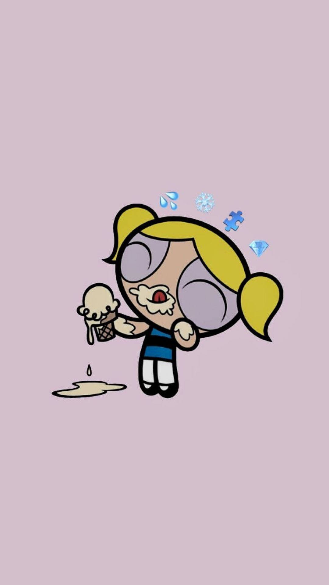 Естетична карикатура на Powerpuff момиче Бъбълс Тапет