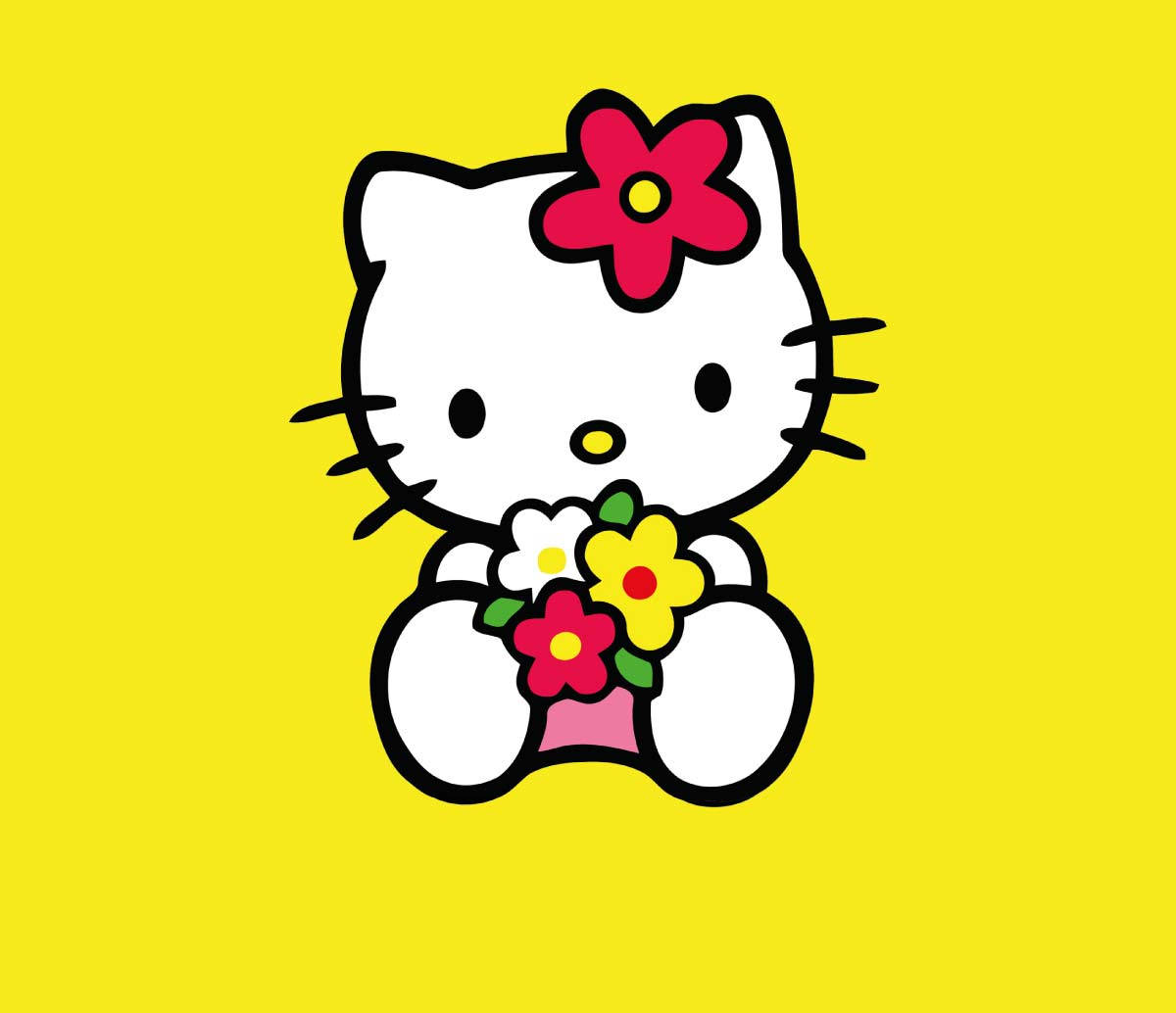Жълт Hello Kitty PFP с цветя