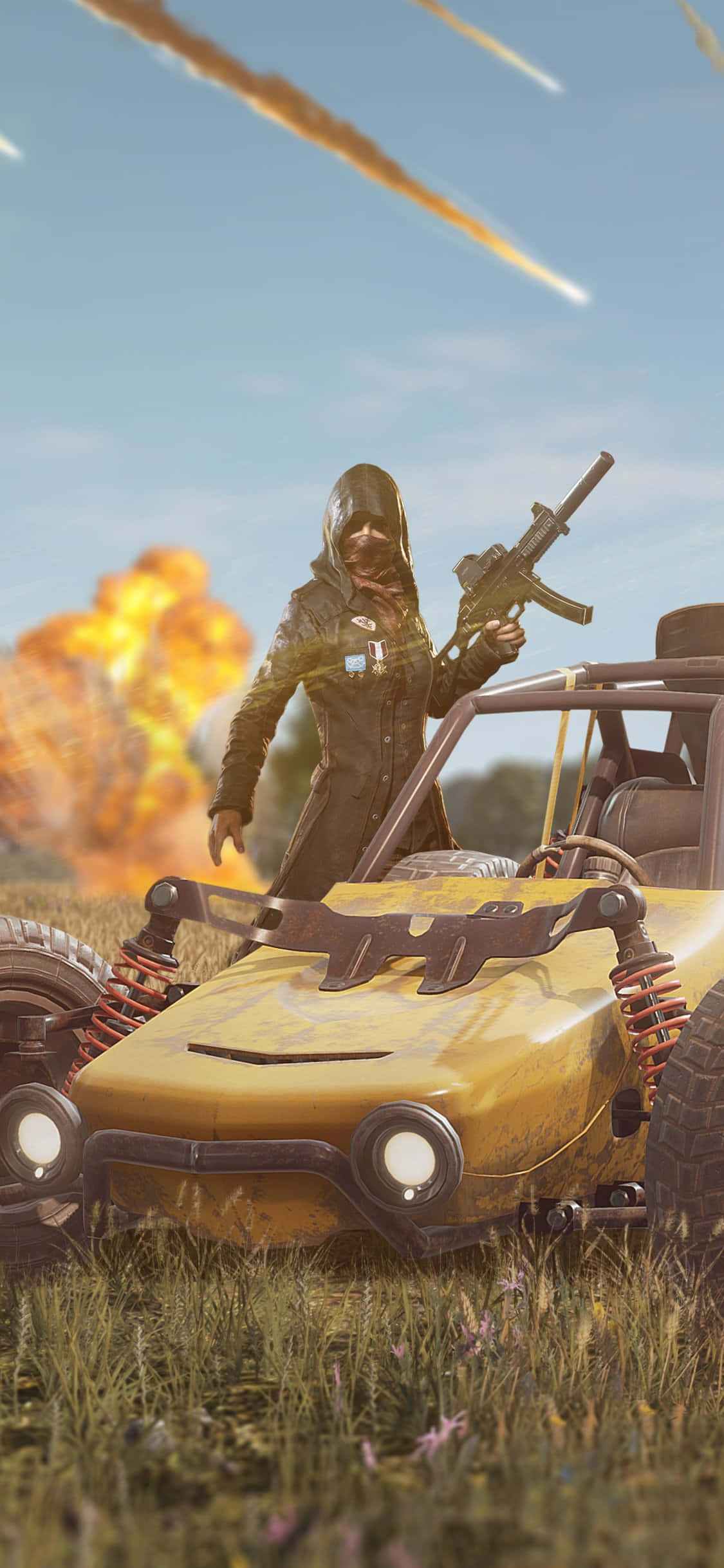 Жълта състезателна кола PUBG iPhone Тапет