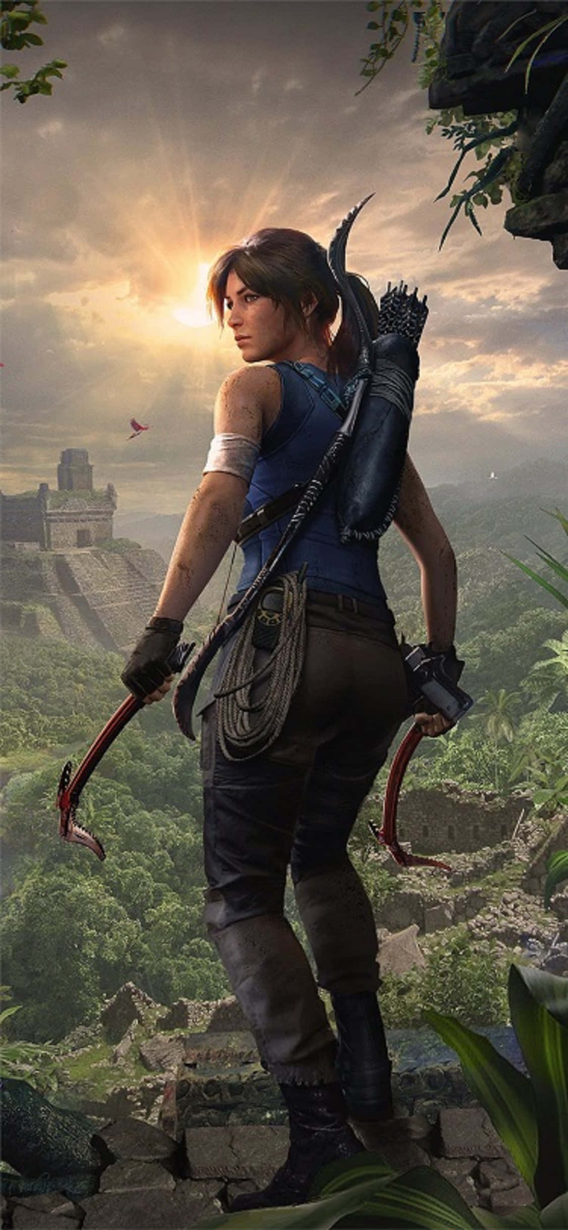 Зашемляващи визуалии на Shadow of the Tomb Raider на iPhone X Тапет