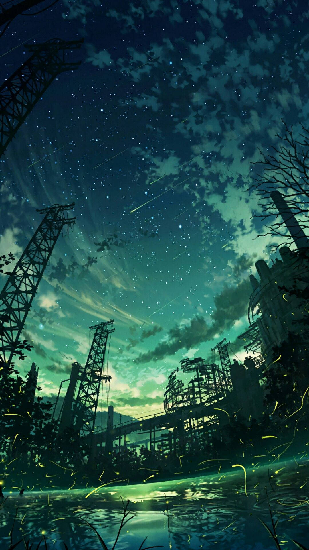 Зелено небе със звезди Тапет