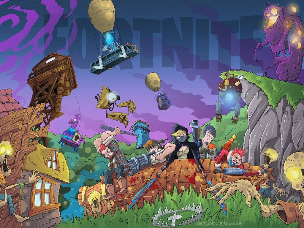 Сладко и цветно анимирано фен изкуство на Fortnite през нощта HD тапет.