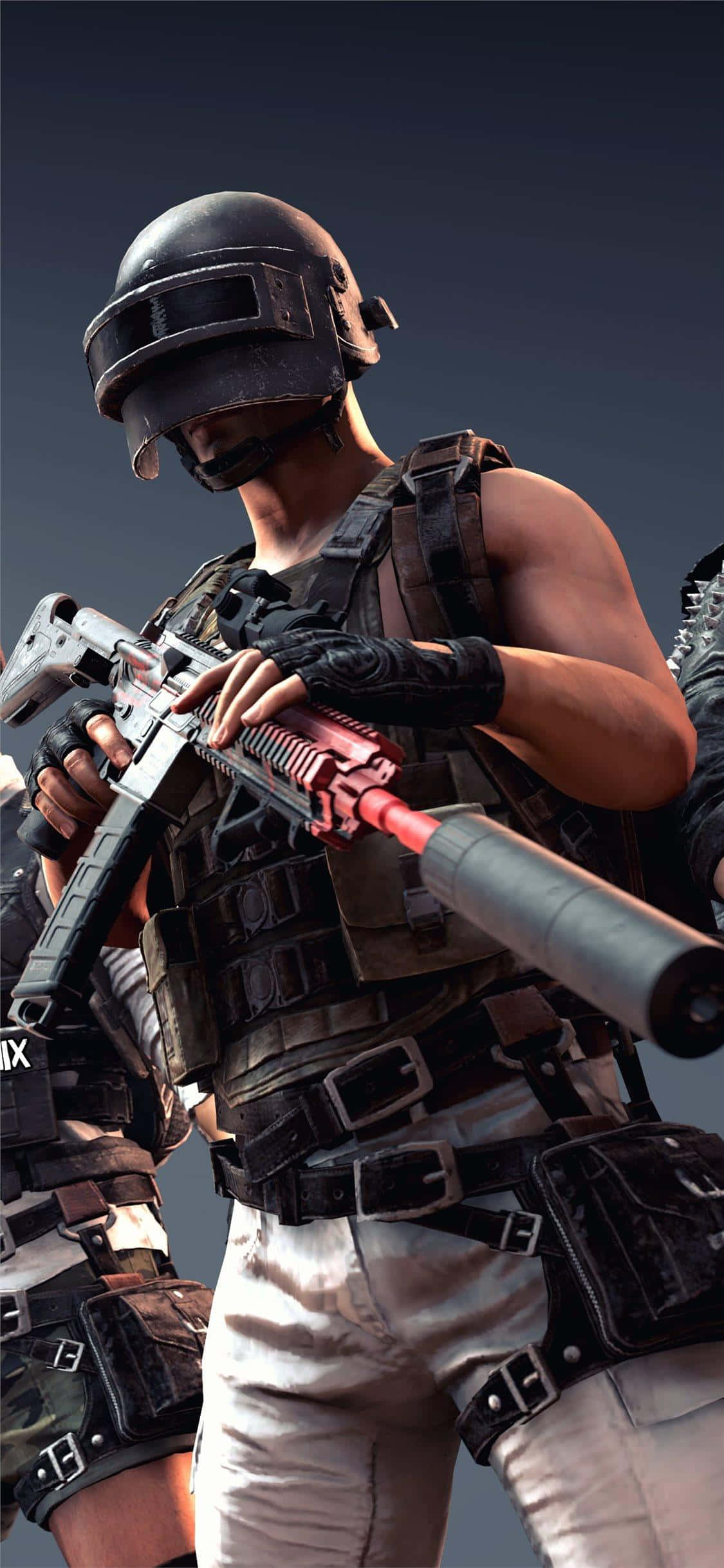 Играч с червена и черна пушка PUBG iPhone Тапет