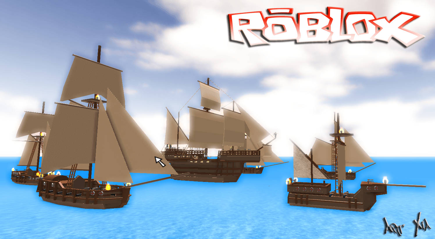 Невероятен 3D тапет на пиратски кораби в онлайн играта Roblox. — Roblox Тапет