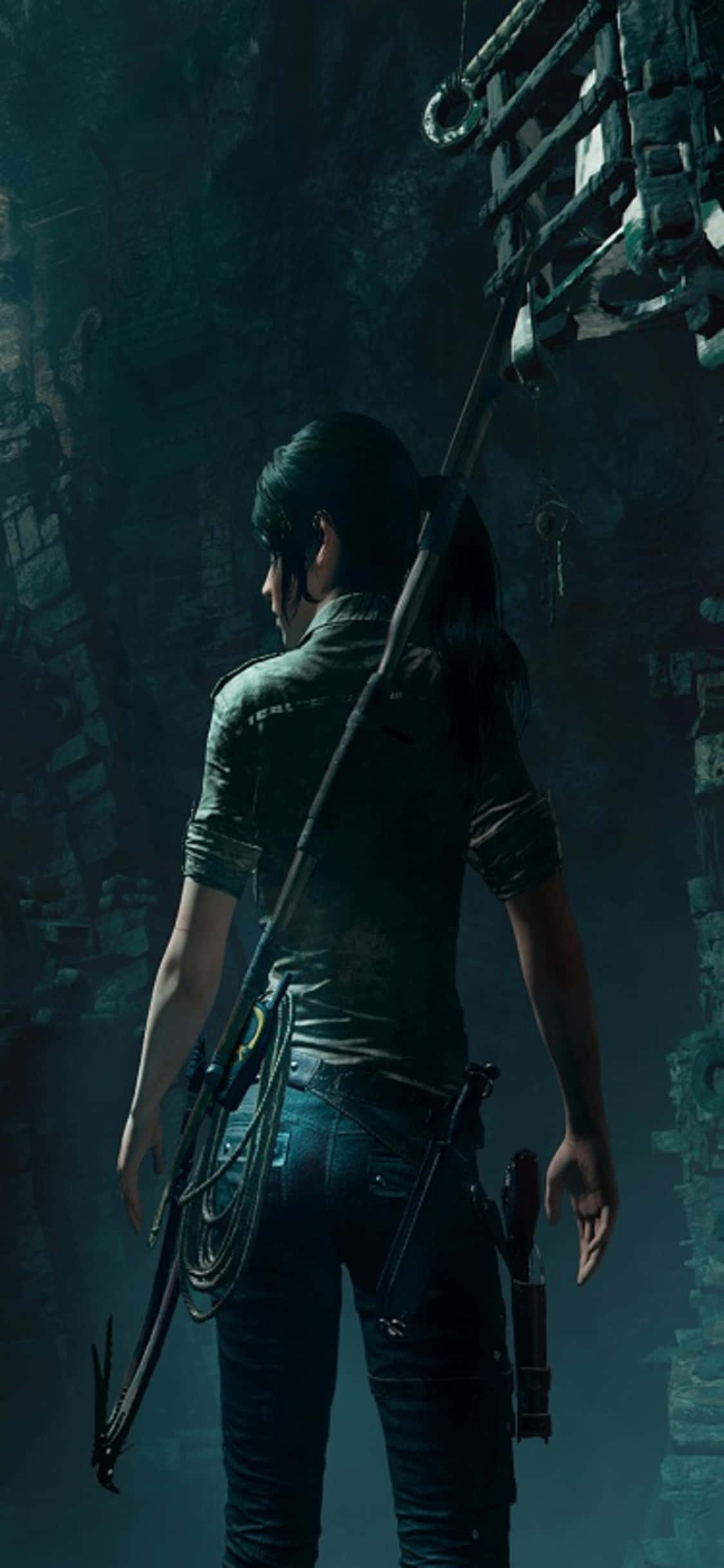 Изследвайте дълбините на Shadow of the Tomb Raider на iPhone X Тапет