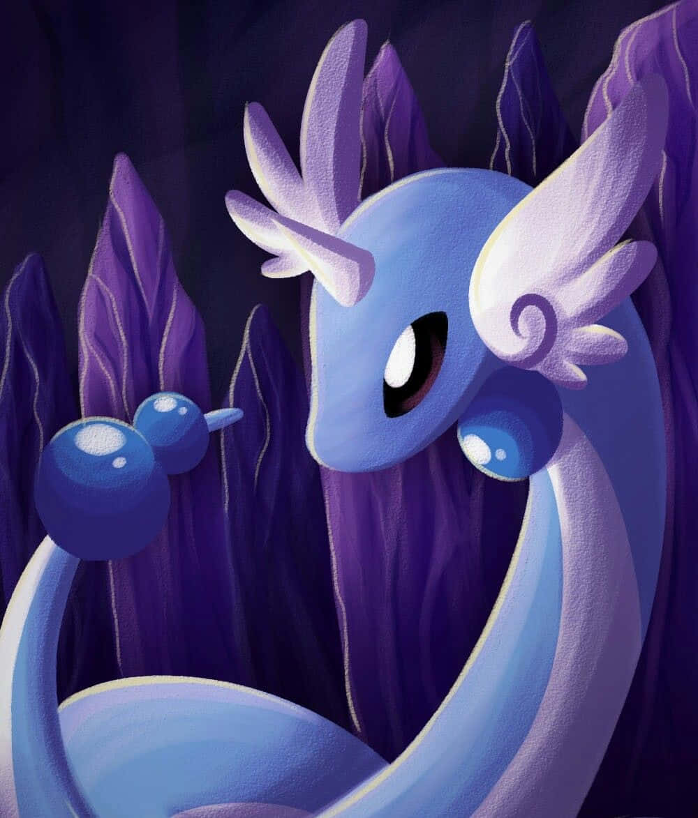 Илюстрация на Dragonair в 2D стил с лилав фон Тапет