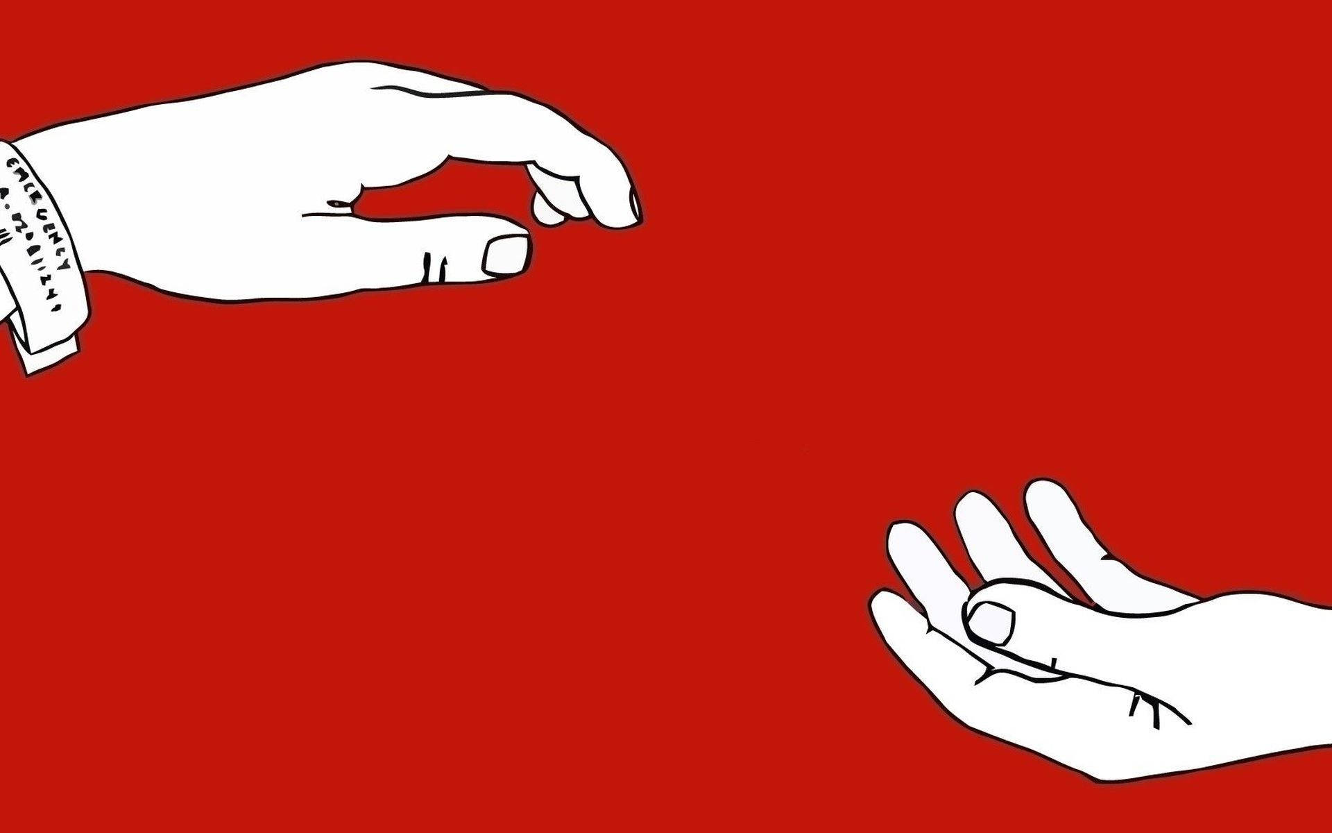 Инди естетика на ръце, срещащи се на лаптоп на червен фон Тапет