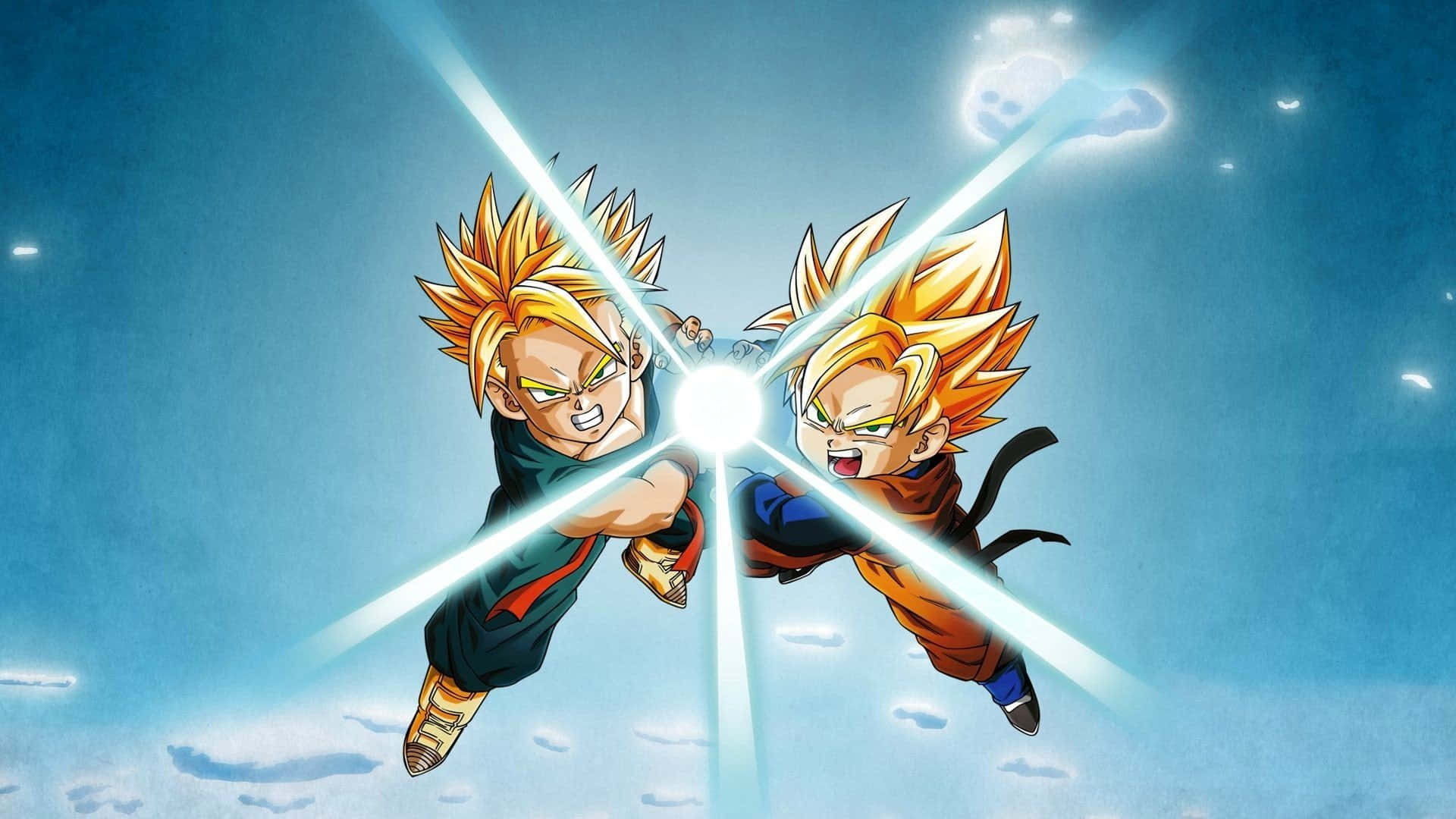 Интензивна битка между Гоку и Вегета в Dragon Ball Z Тапет