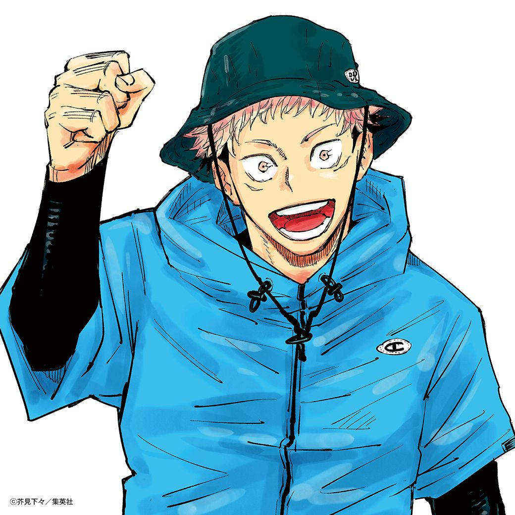 Итадори Юджи в синьо яке в аниме тапет за Jujutsu Kaisen