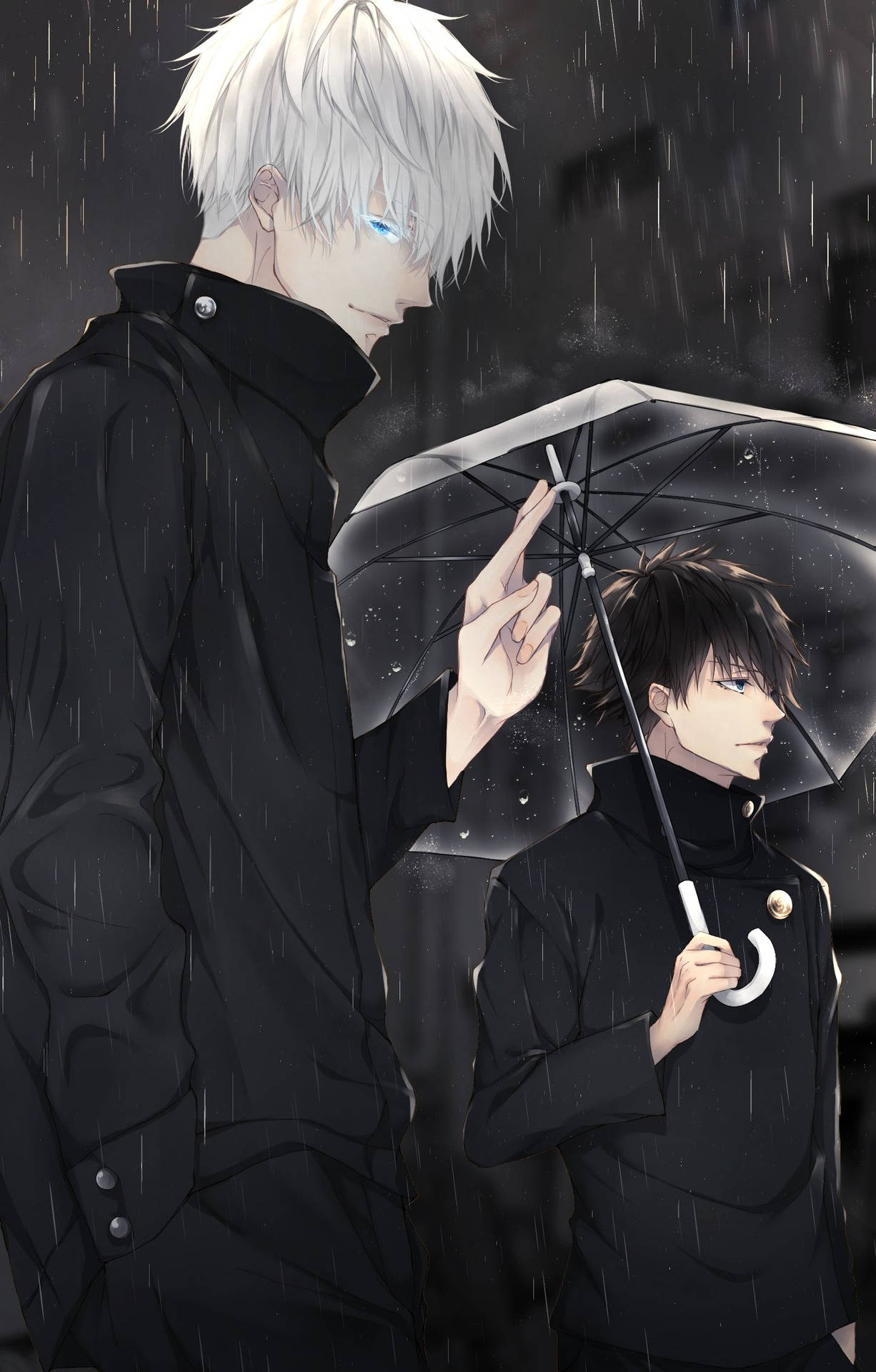 Тъмен тапет с Годжо и Мегуми от аниме Jujutsu Kaisen