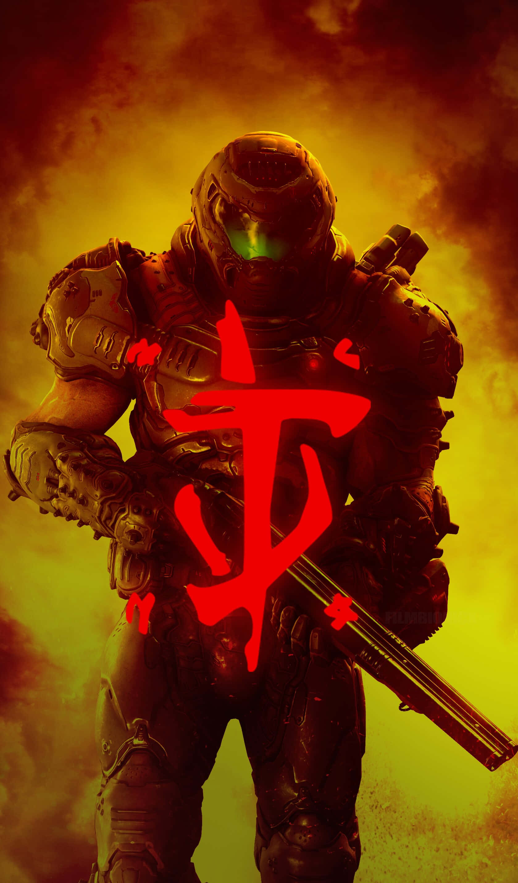 Китайска буква Pixel 3XL Doom фон Тапет
