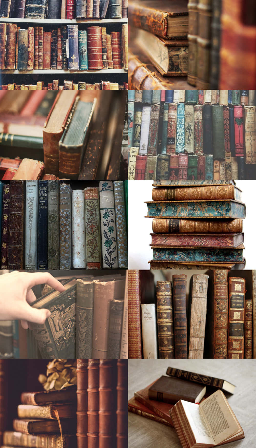 колаж от стари книги на рафт Тапет