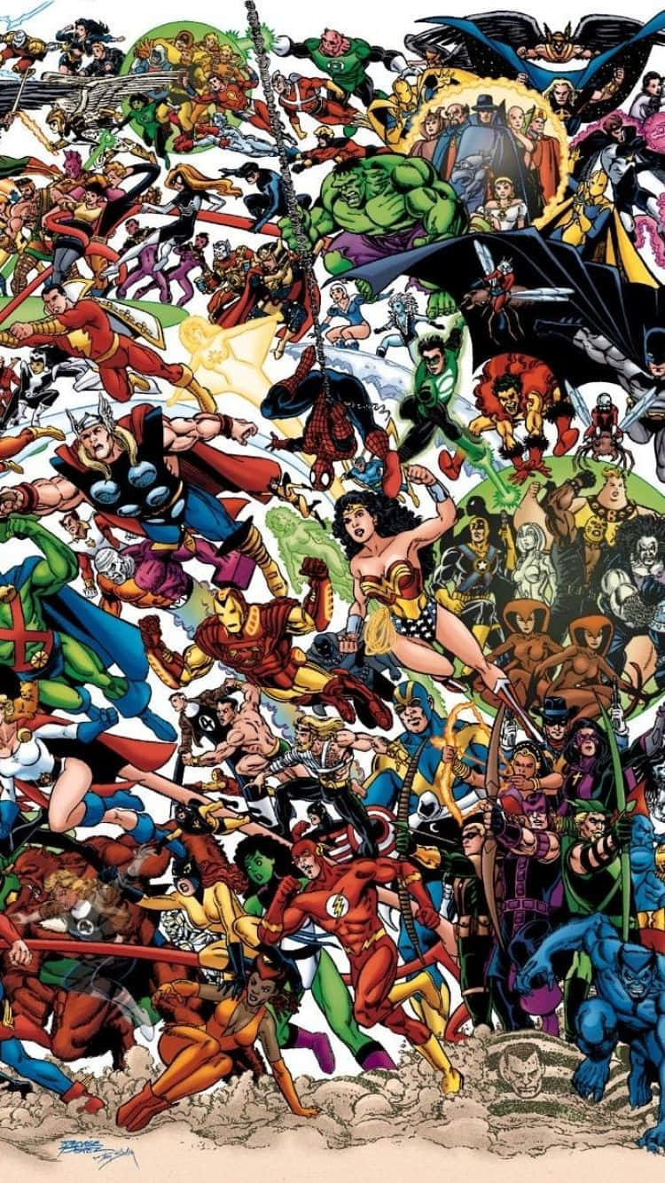 Колаж от супергерои на DC и Марвел Тапет