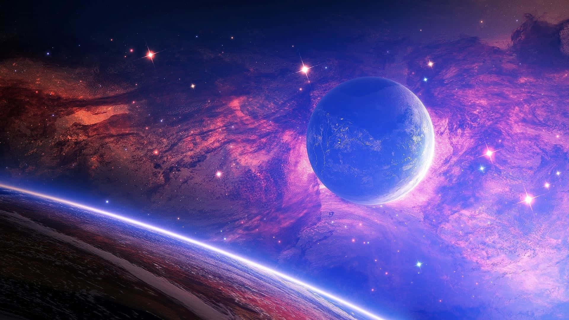 Космически десктоп с планети в ярка светлина Тапет