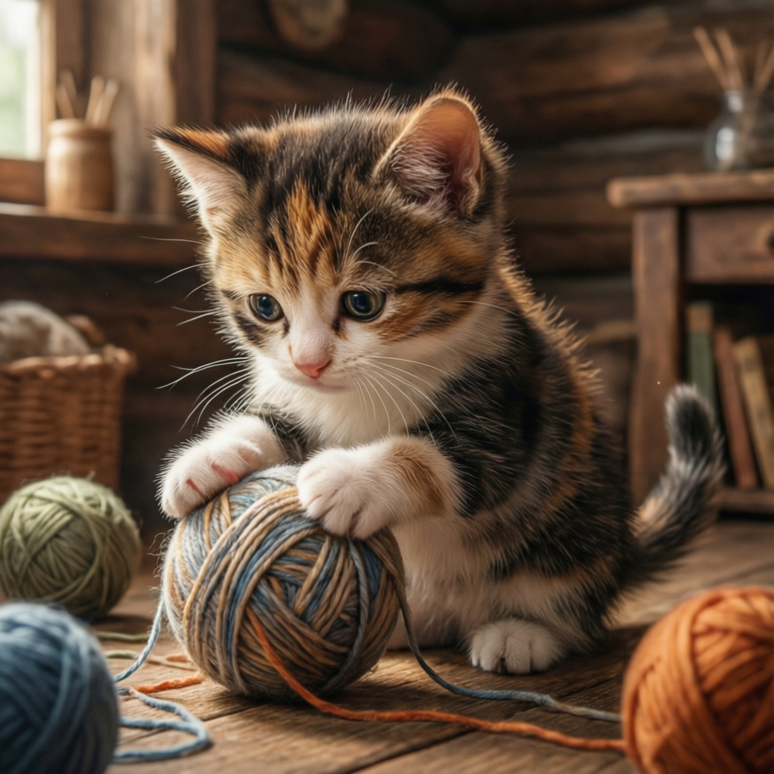 Коте и прежда Тапет