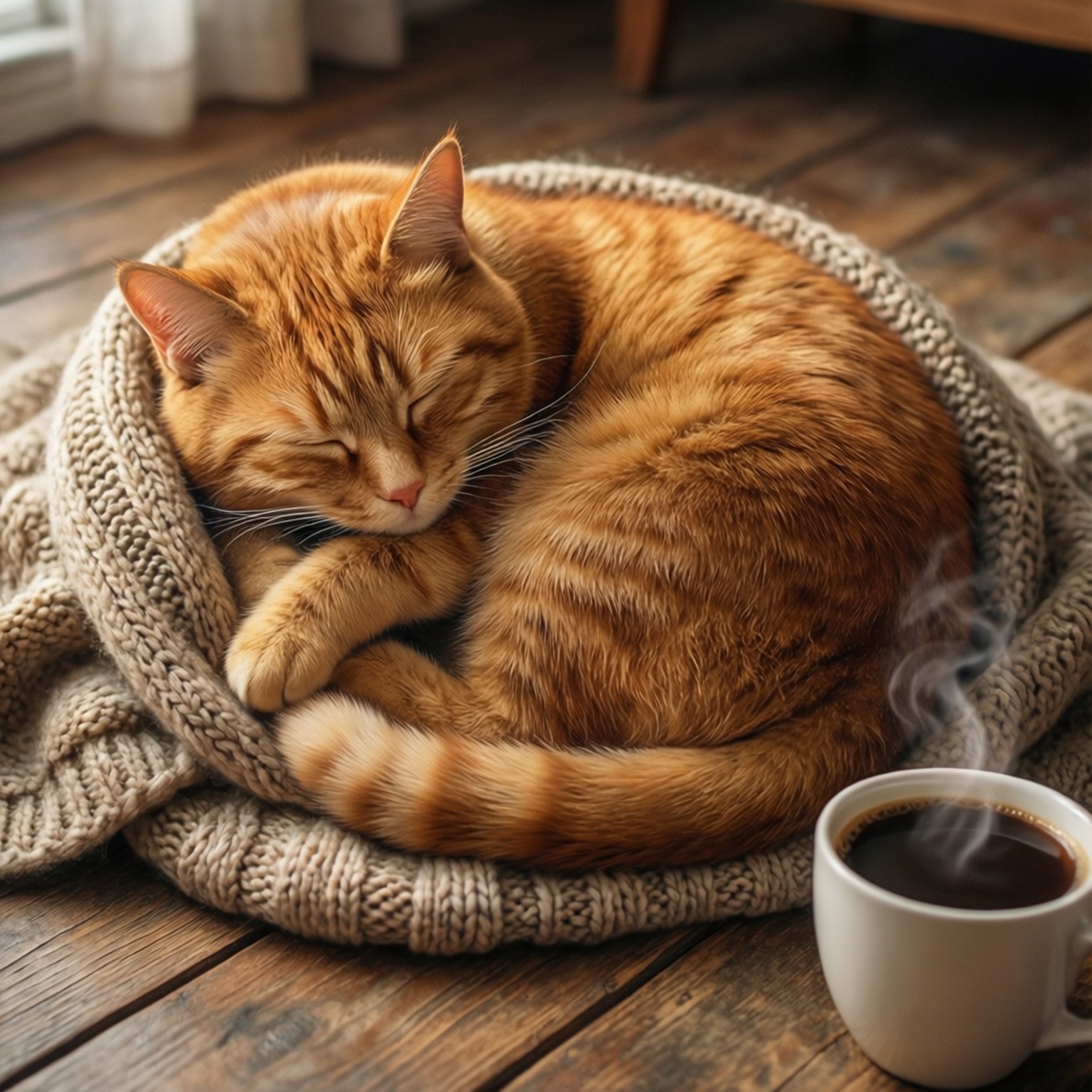 Котка в уютна дрямка Тапет