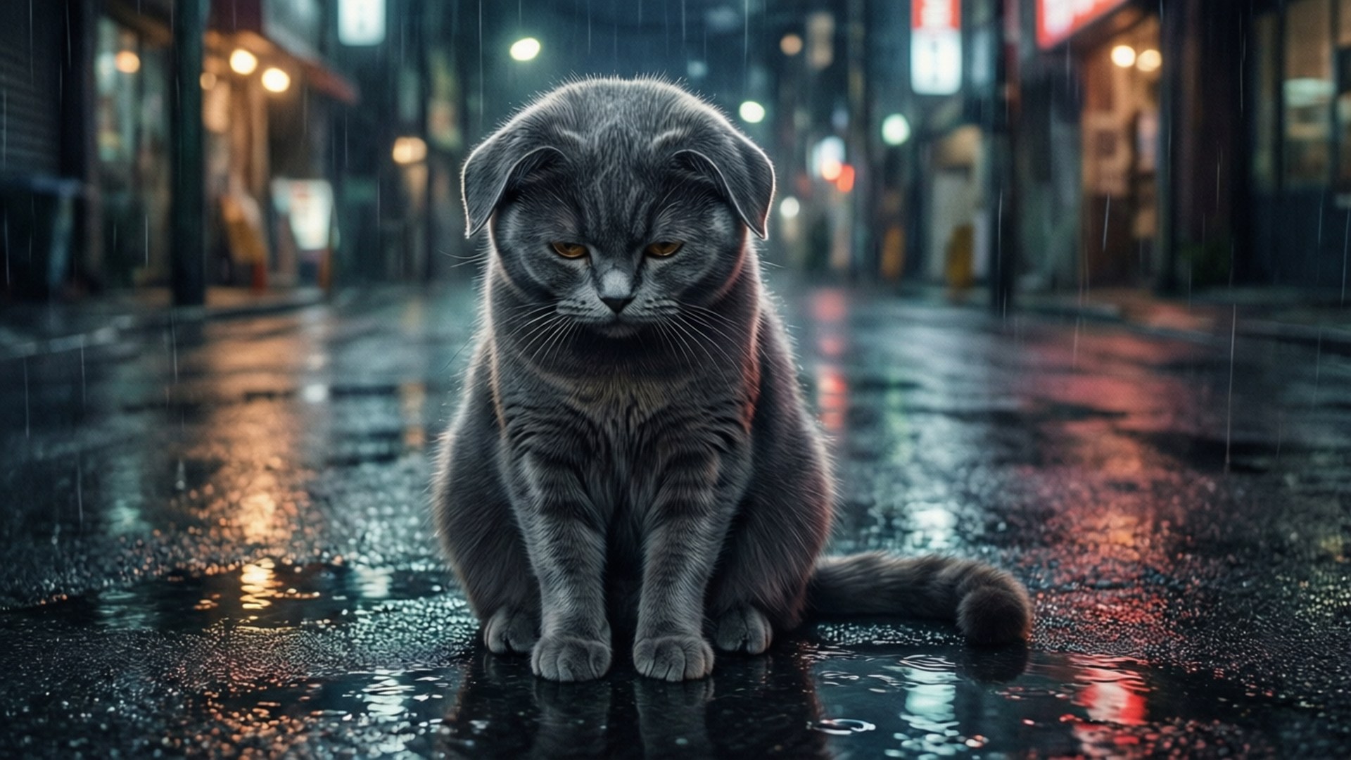 Котка на дъждовна улица Тапет