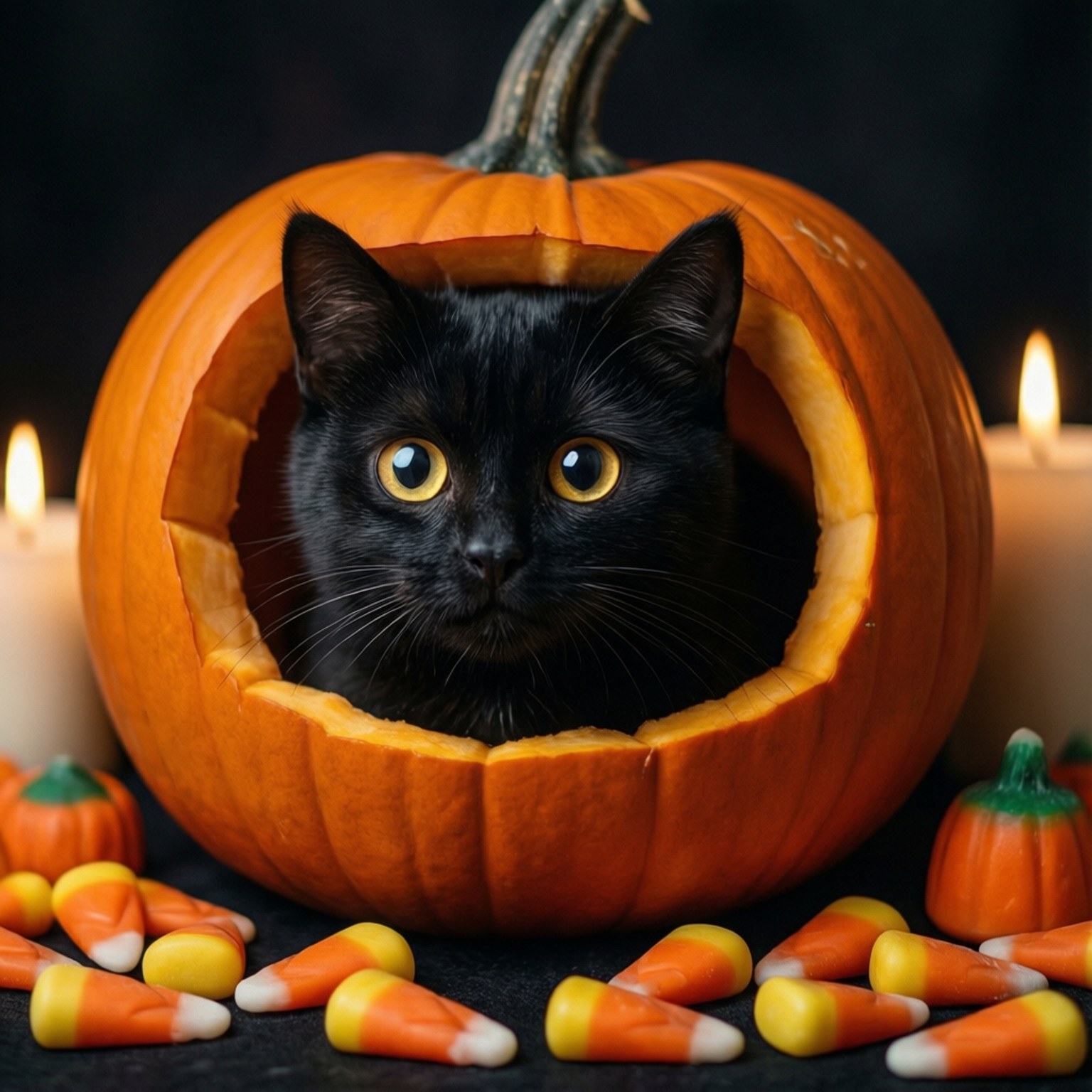 Котка, надничаща от тиква Тапет