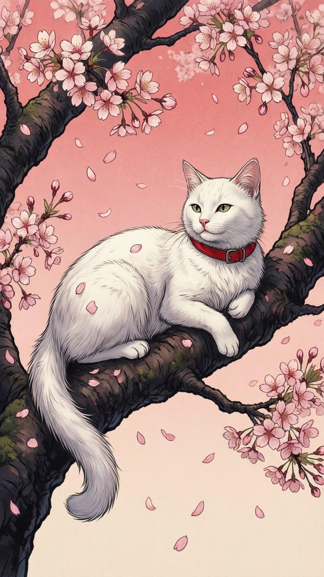 Котка с черешов цвят Тапет